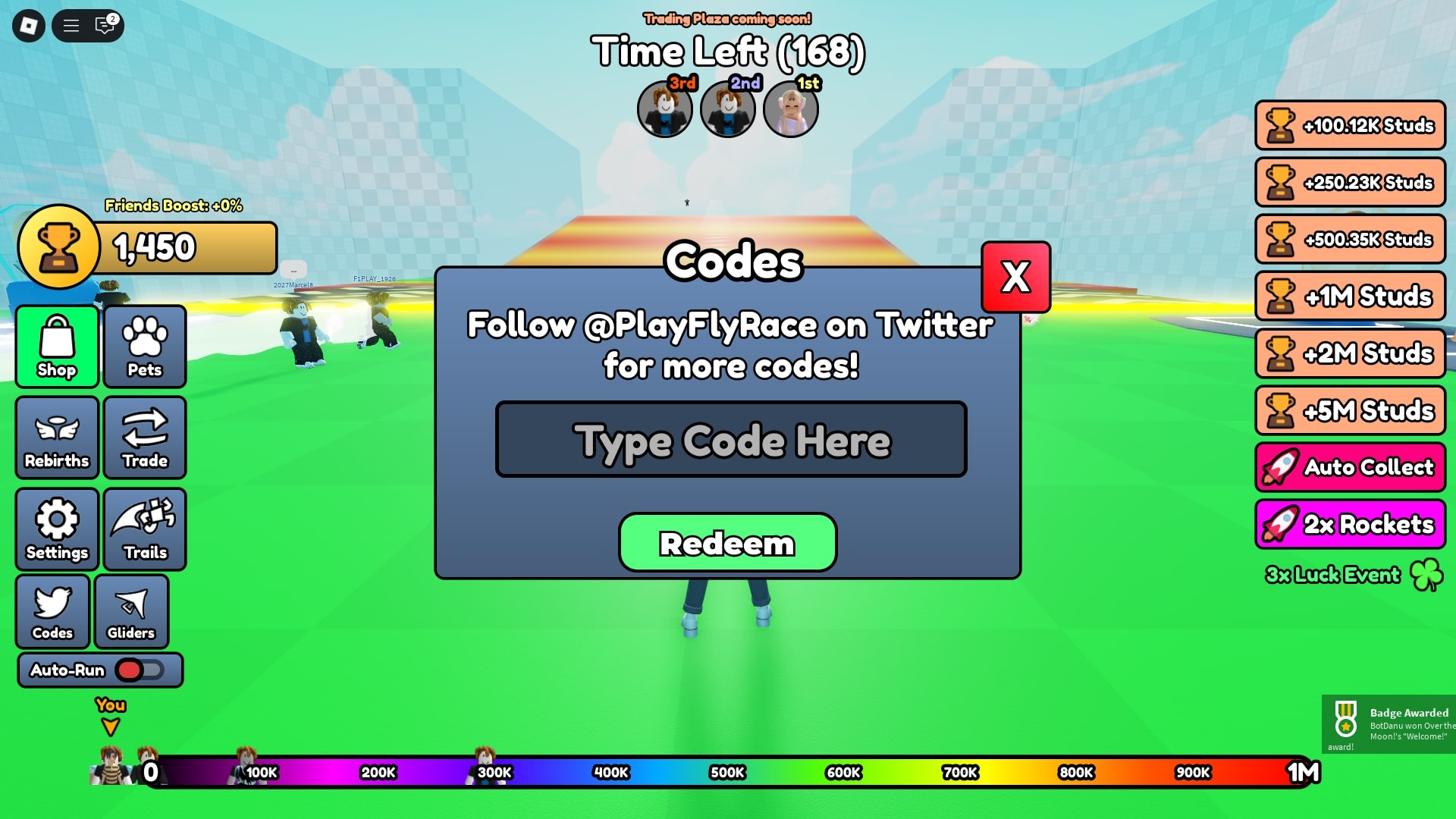 Redeeming codes for studs (Image via Roblox)