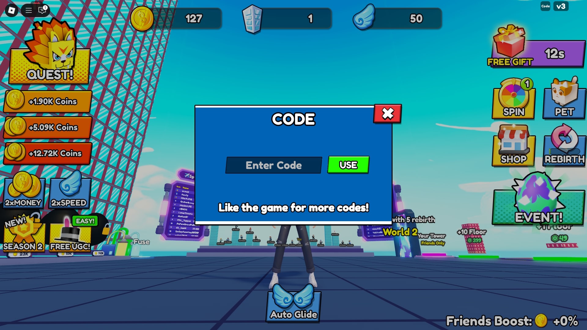Redeeming codes for free rewards (Image via Roblox)