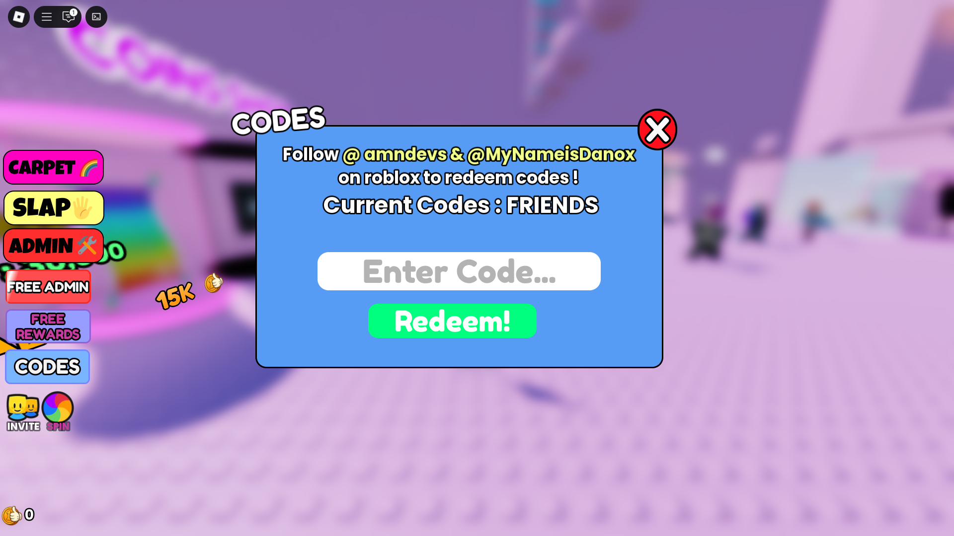 Redeeming codes for free rewards (Image via Roblox)