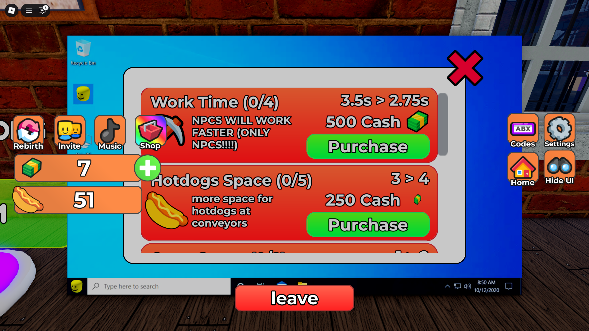 Upgrading hotdog tycoon (Image via Roblox)
