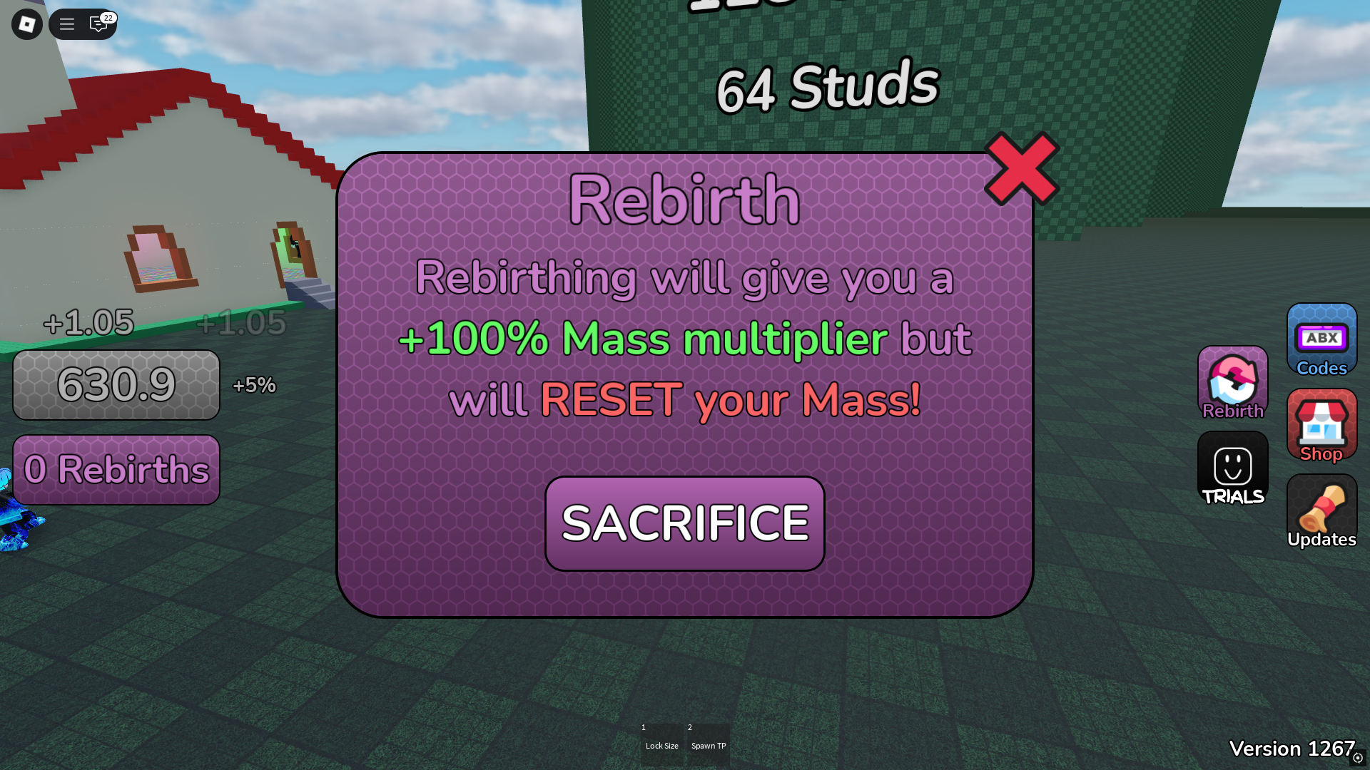 Rebirth to reset (Image via Roblox)