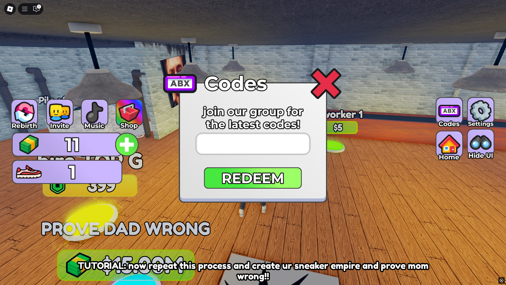 Redeeming codes for cash (Image via Roblox)