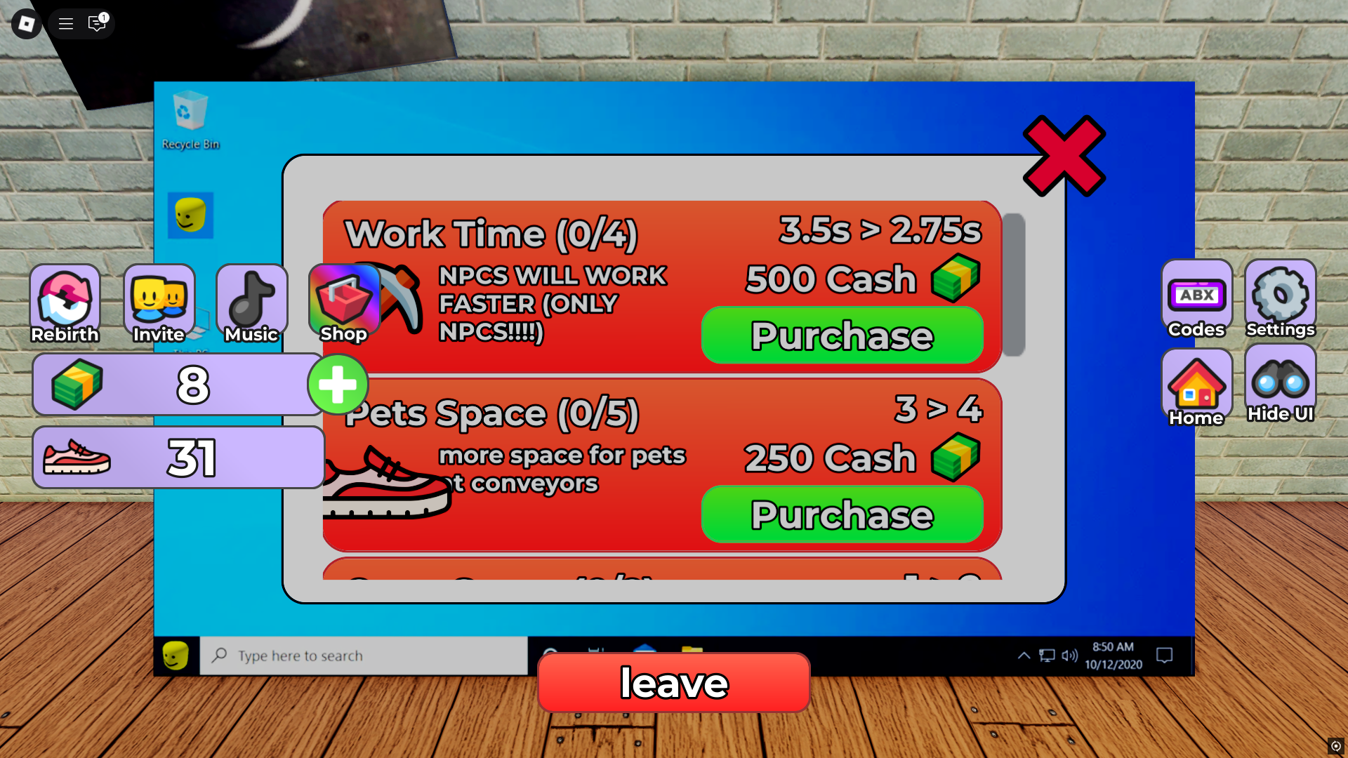 Upgrading stats (Image via Roblox)