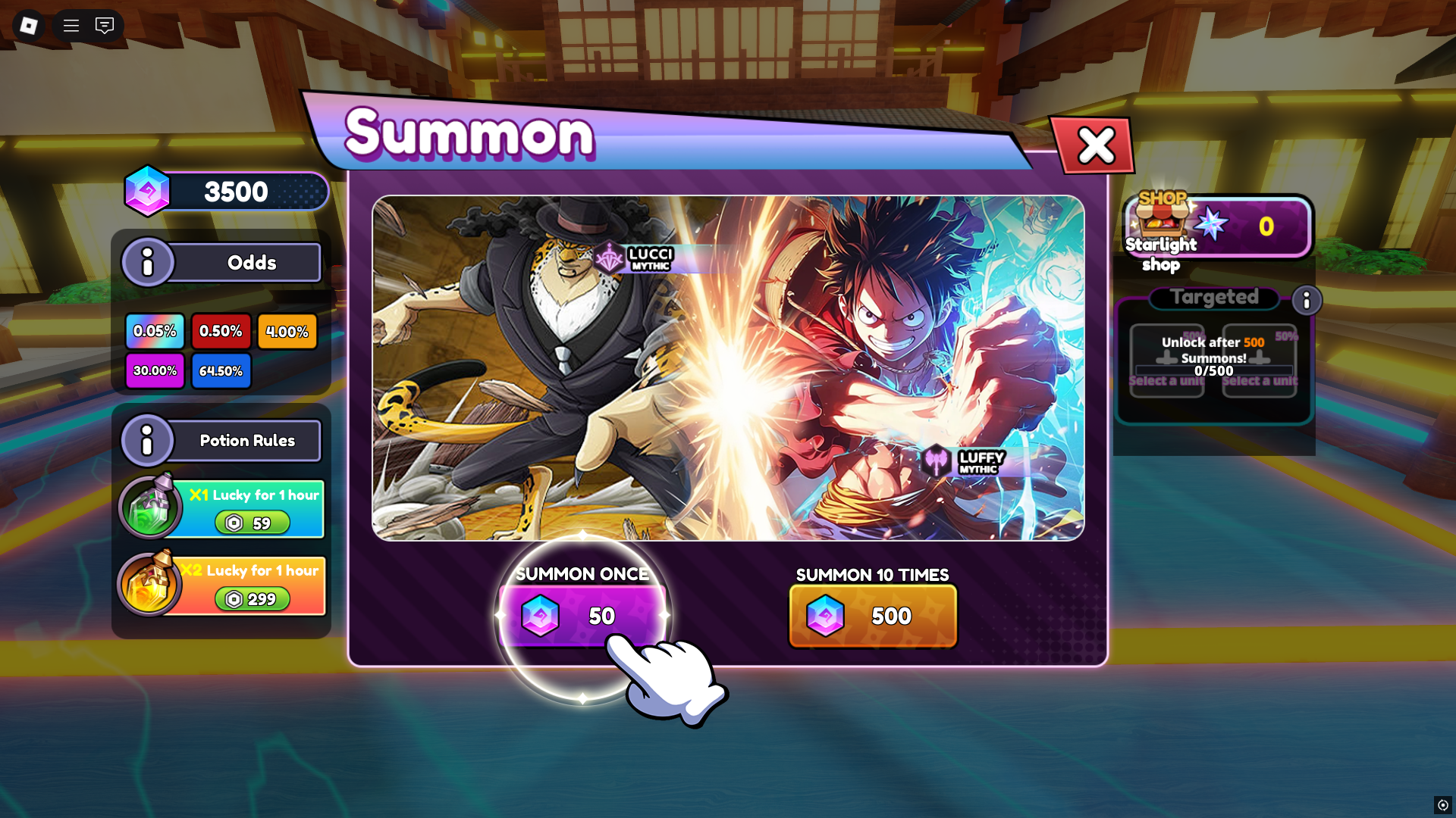 Summoning units with gems (Image via Roblox)