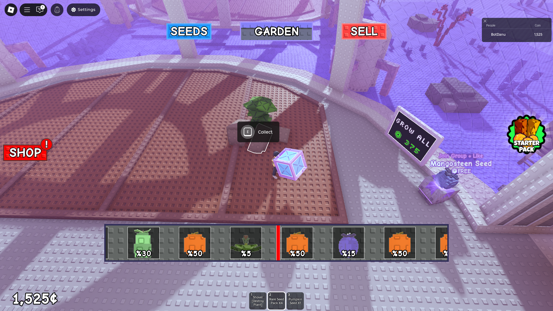 Opening rare seed pack (Image via Roblox)