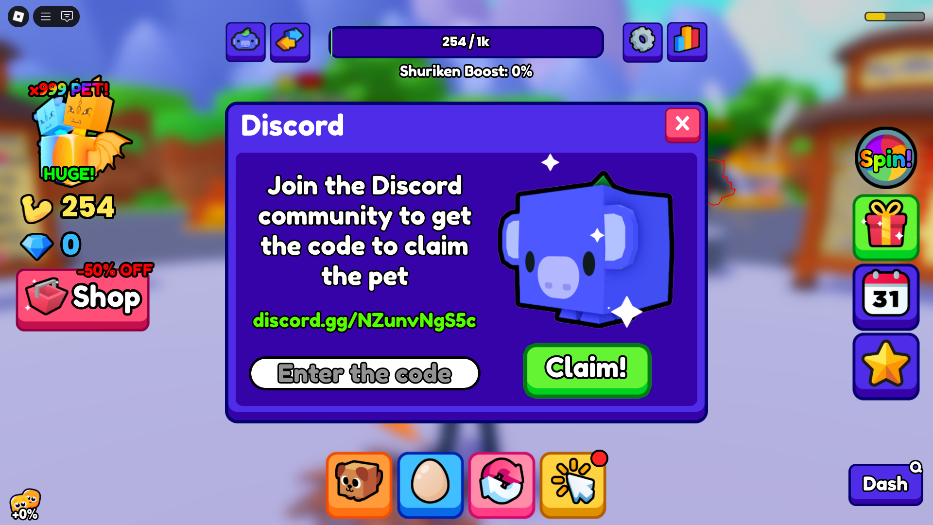 Redeeming codes for rewards (Image via Roblox)