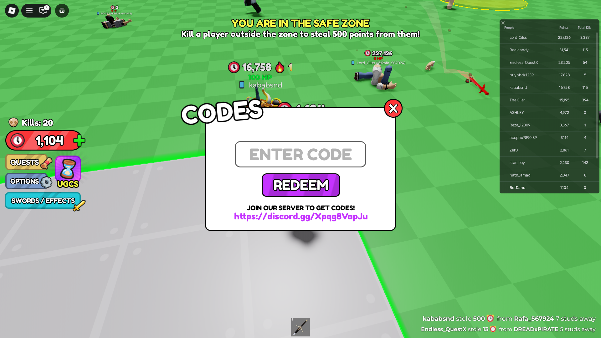 Redeeming codes for free rewards (Image via Roblox)