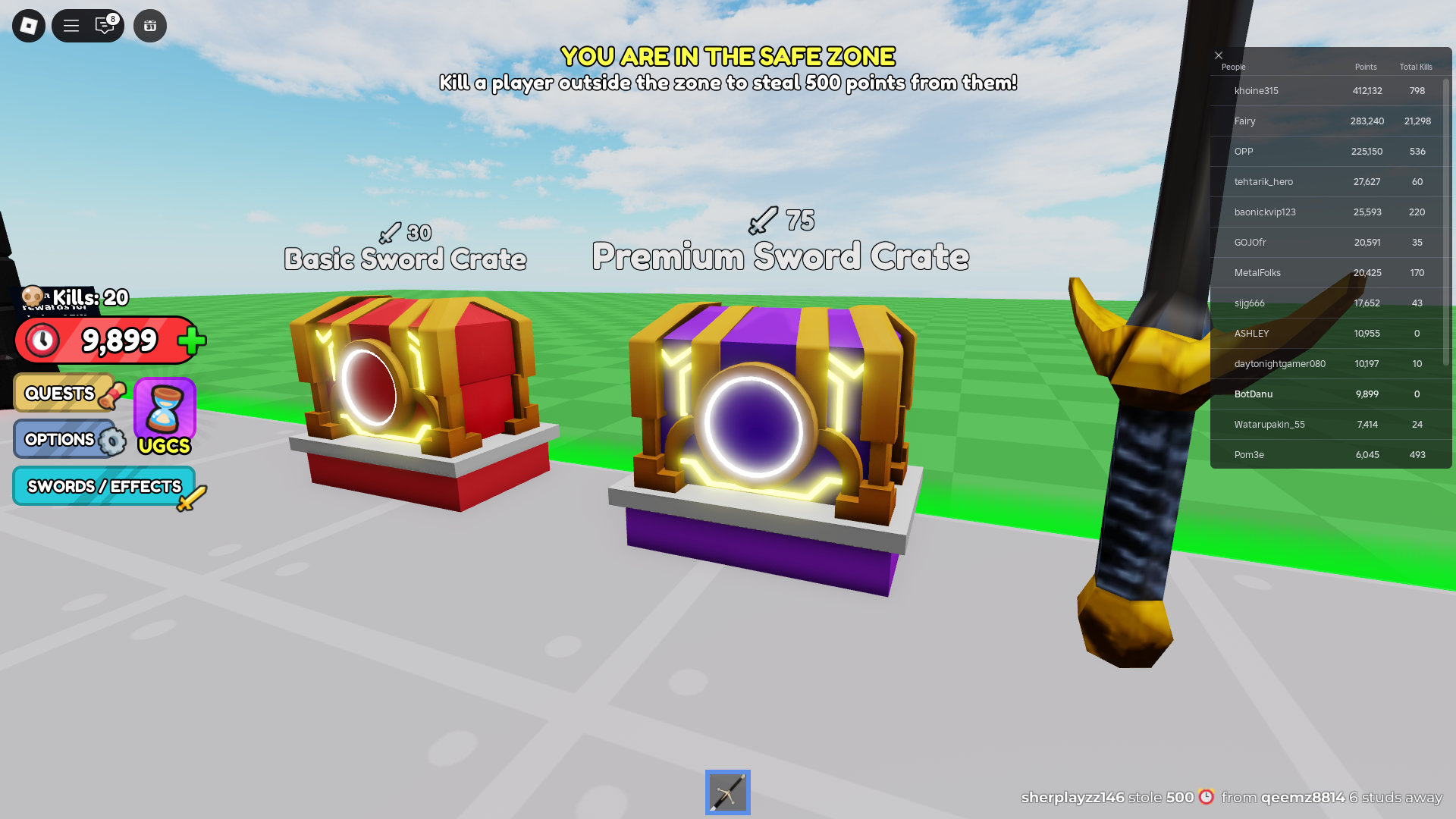 Buying better swords (Image via Roblox)