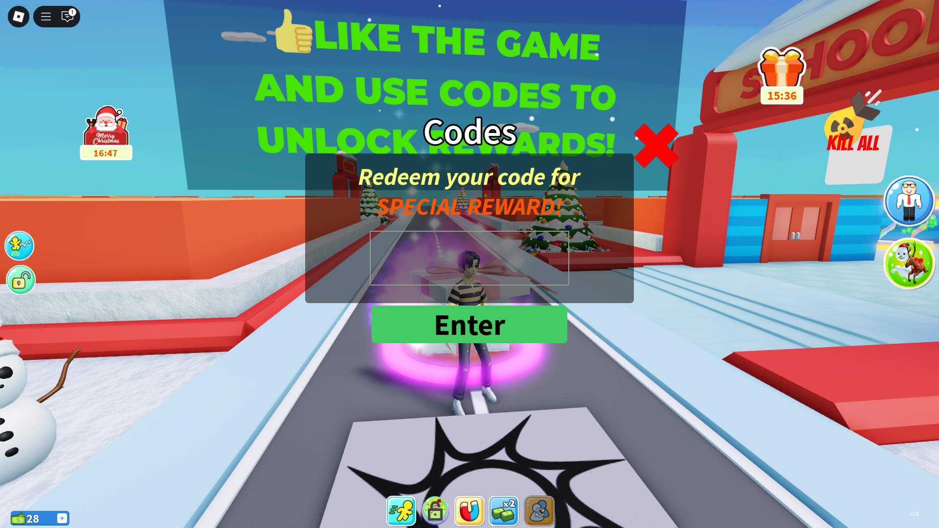 Redeeming codes for free cash (Image via Roblox)