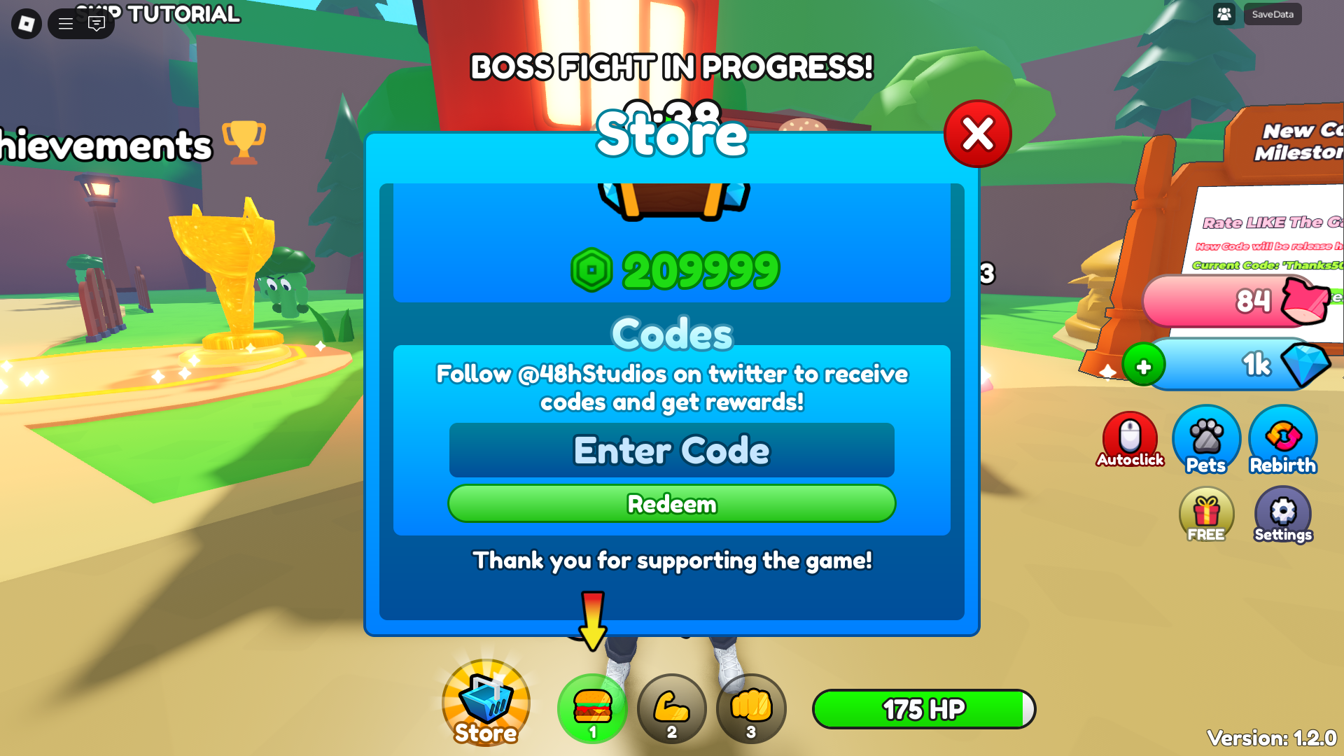 Redeeming codes for rewards (Image via Roblox)