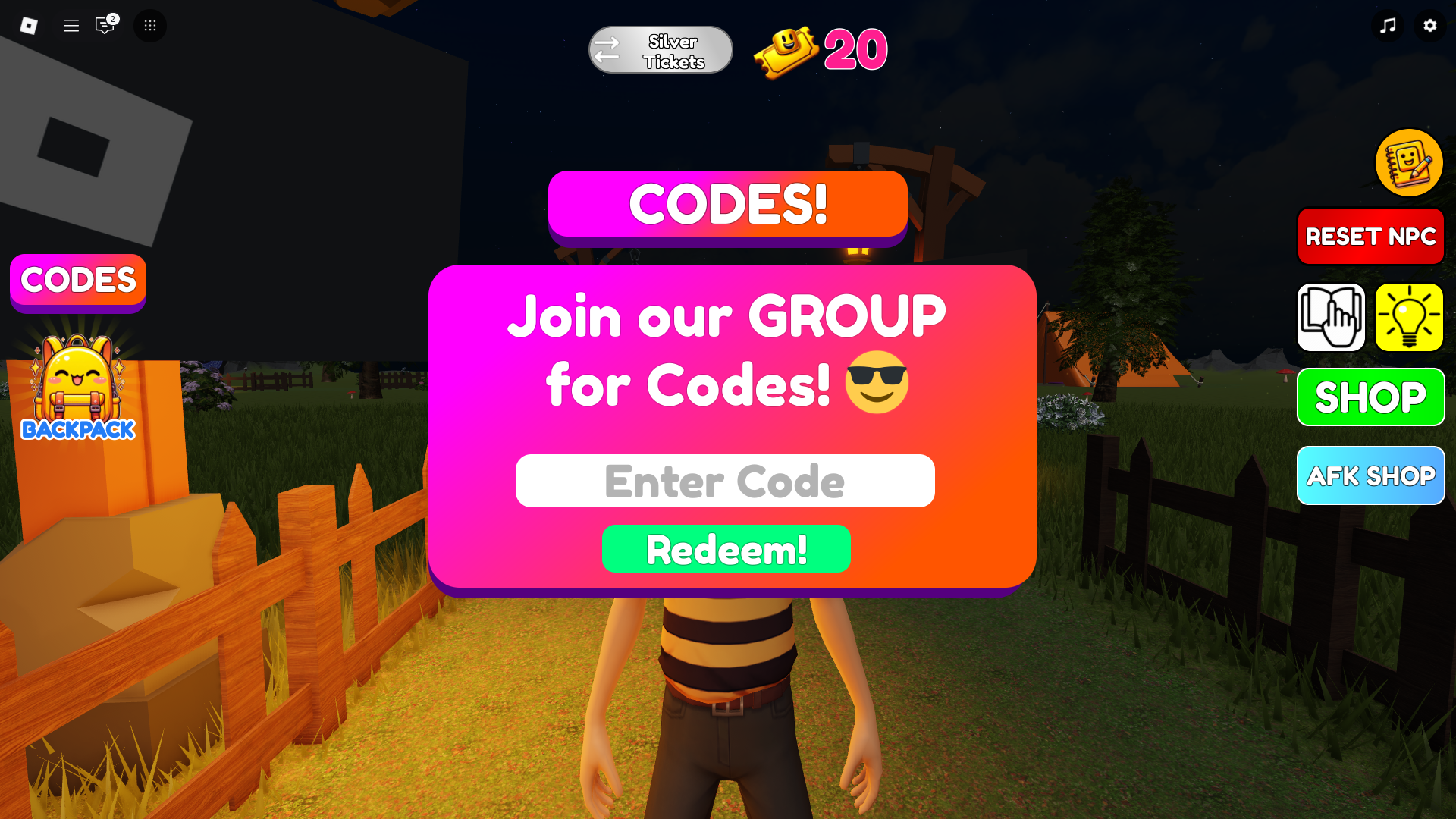 Redeeming codes for rewards (Image via Roblox)