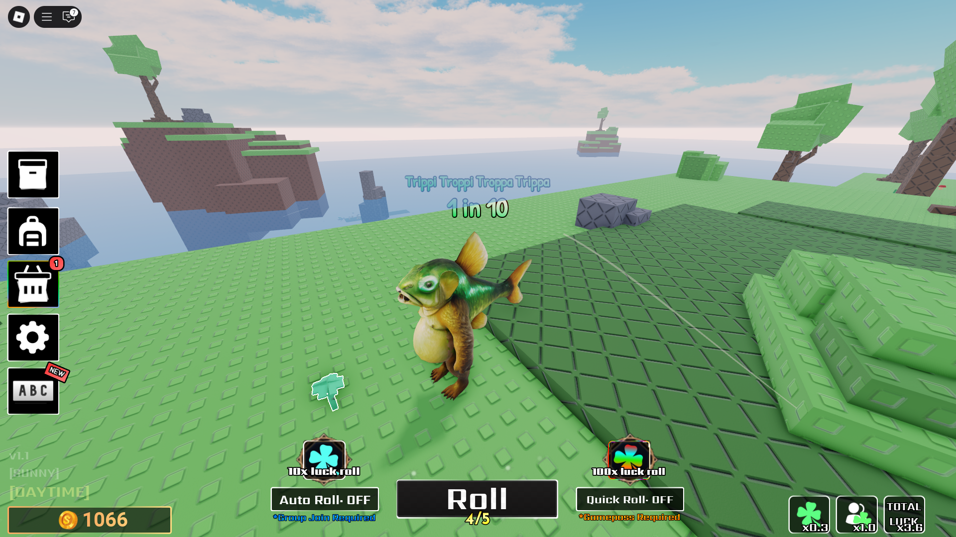 Picking clover to boost luck (Image via Roblox)