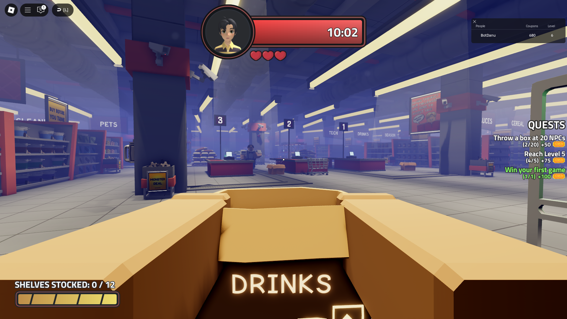 Filling the shelf with drinks (Image via Roblox)