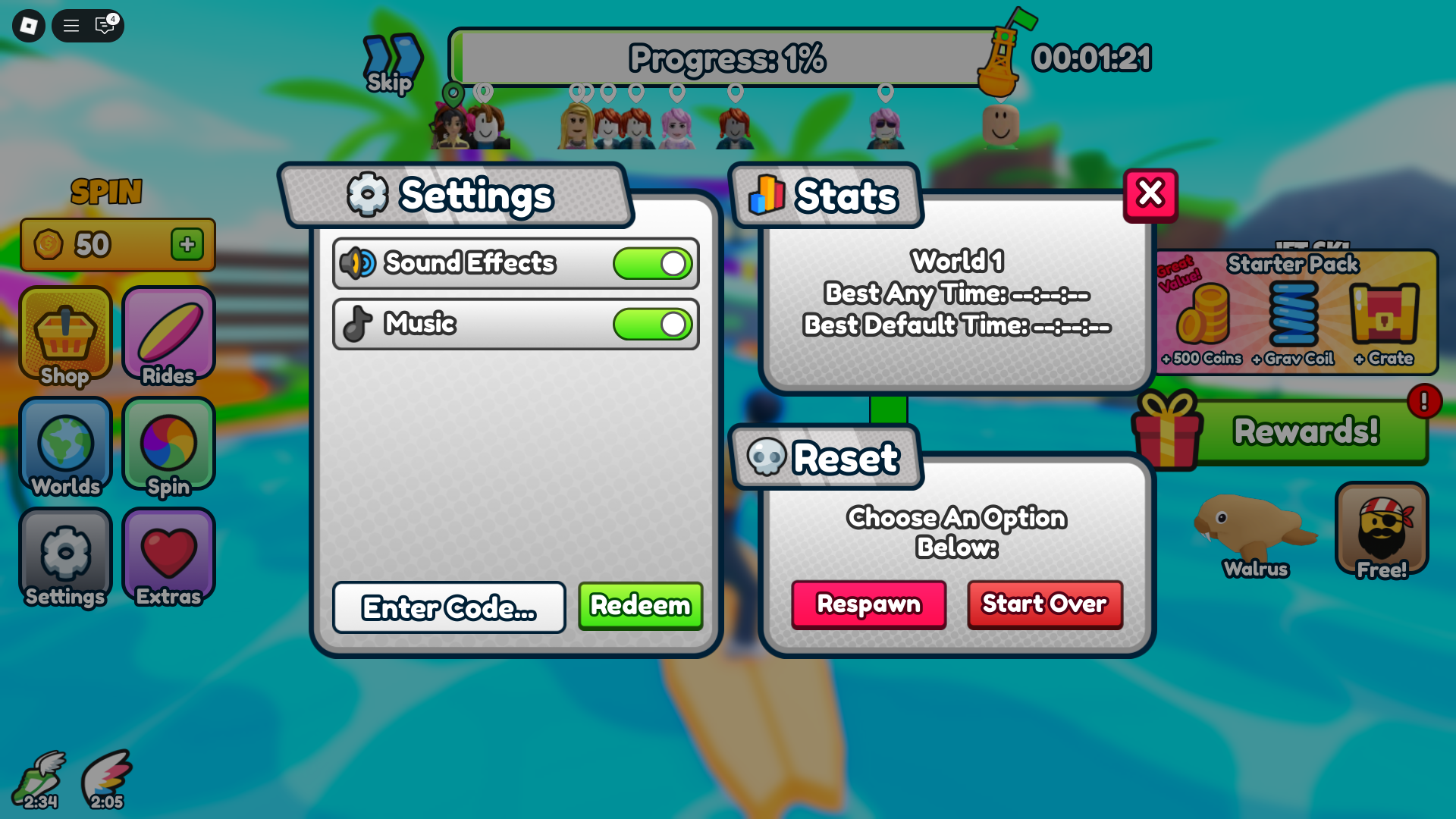 Redeeming codes through settings (Image via Roblox)