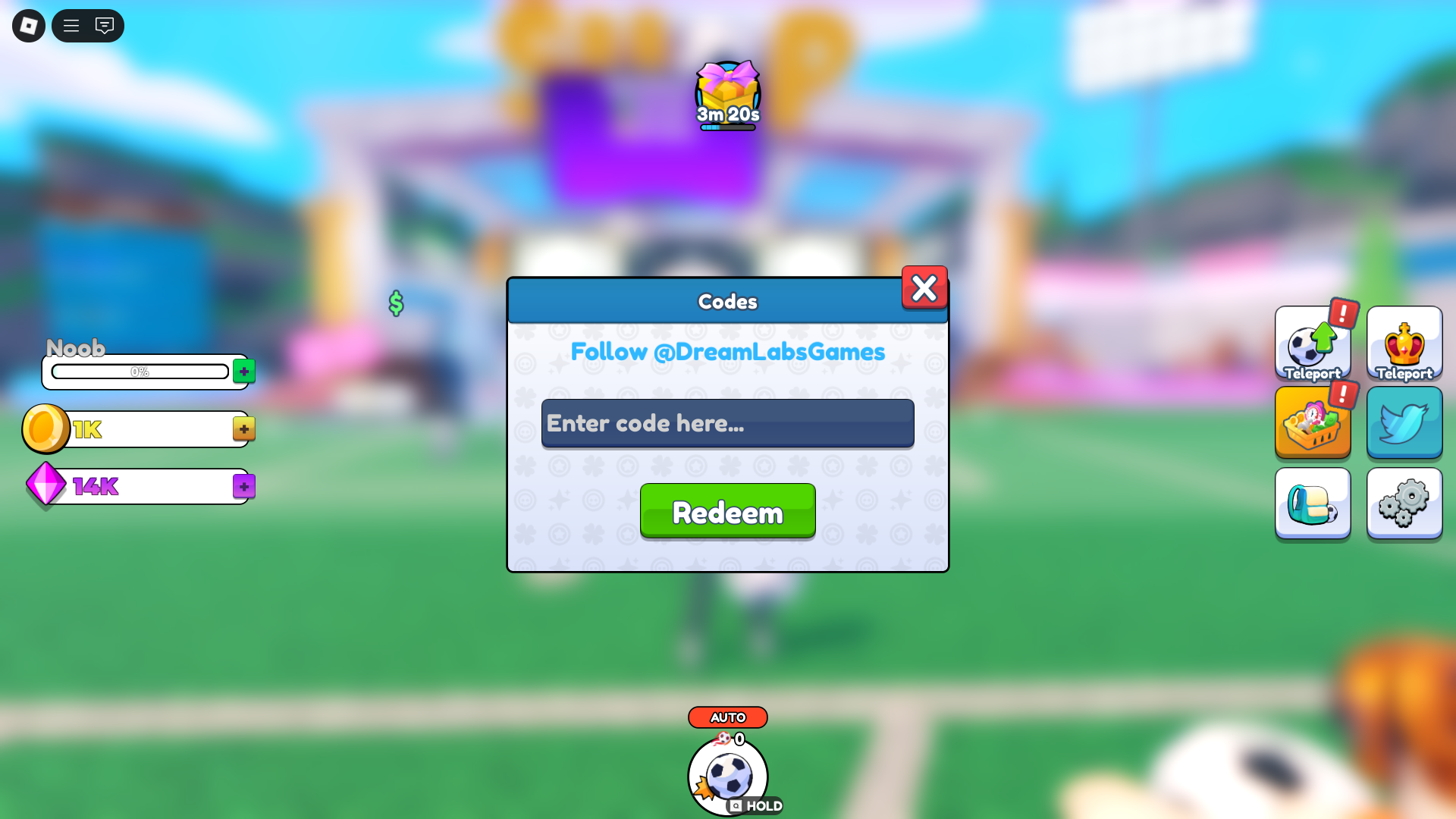Redeeming codes for free rewards (Image via Roblox)