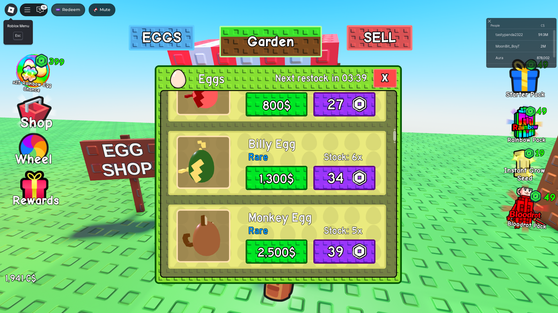 Buying eggs (Image via Roblox)