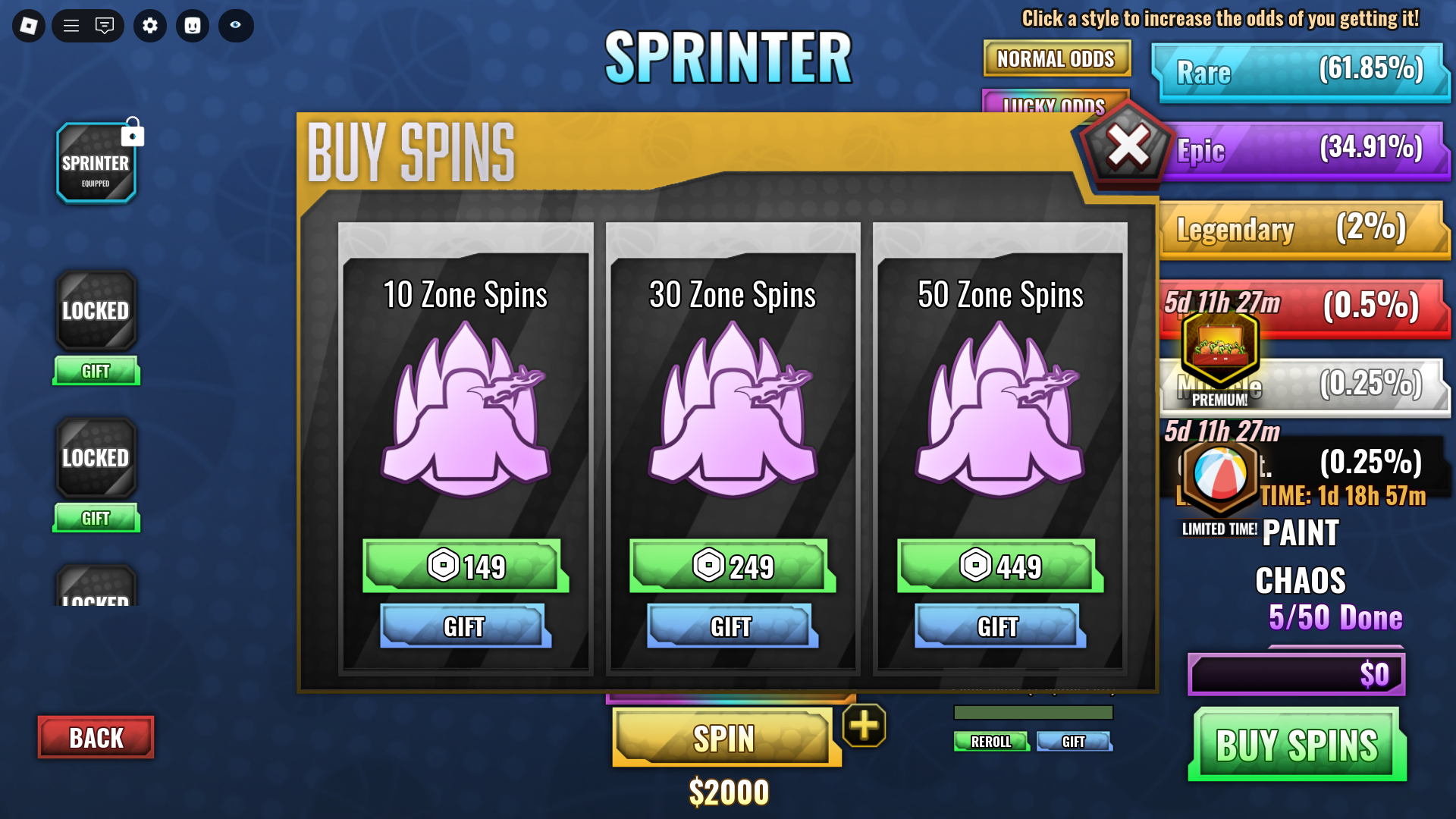 Buying more Zone spins (Image via Roblox)