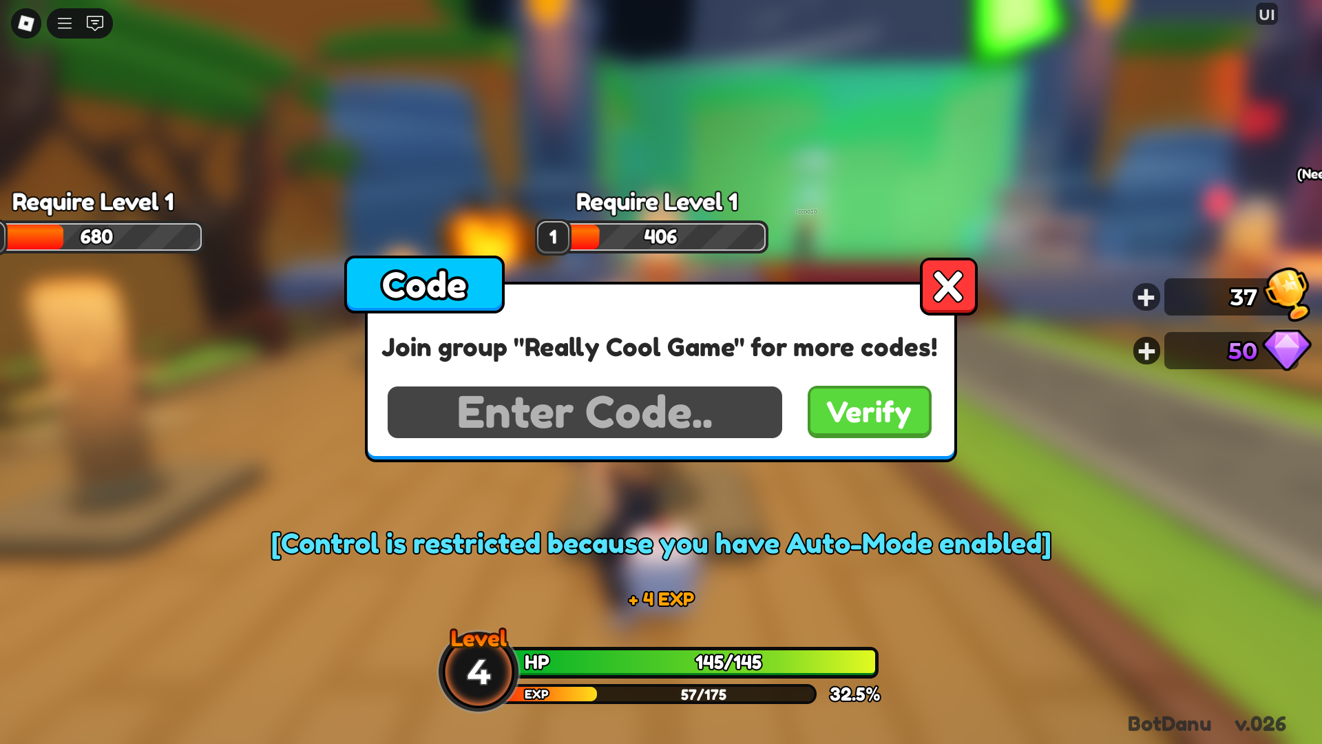 Redeeming codes for free rewards (Image via Roblox)