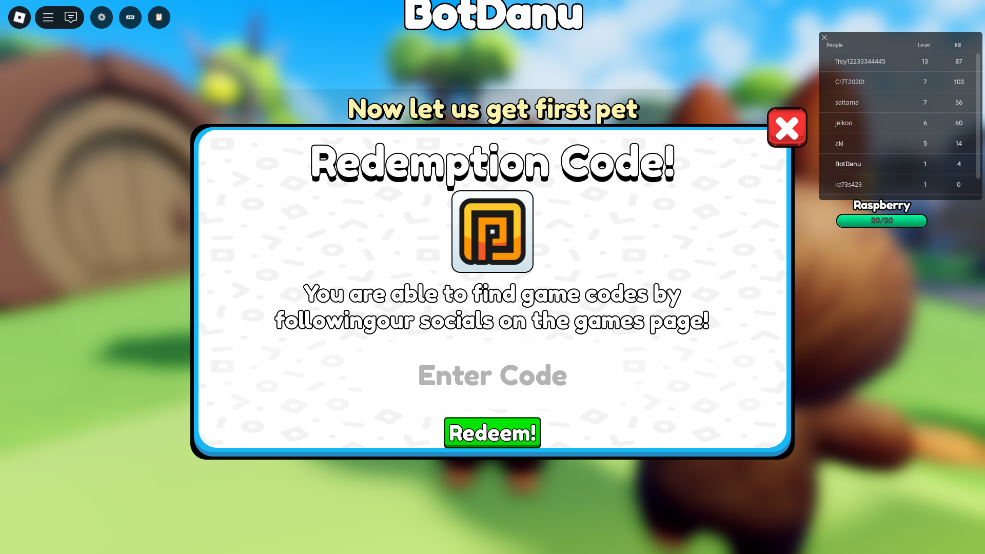 Redeeming codes for free rewards (Image via Roblox)