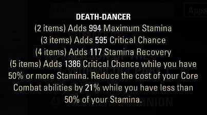 ESO Death-Dancer 5 piece set tooltip