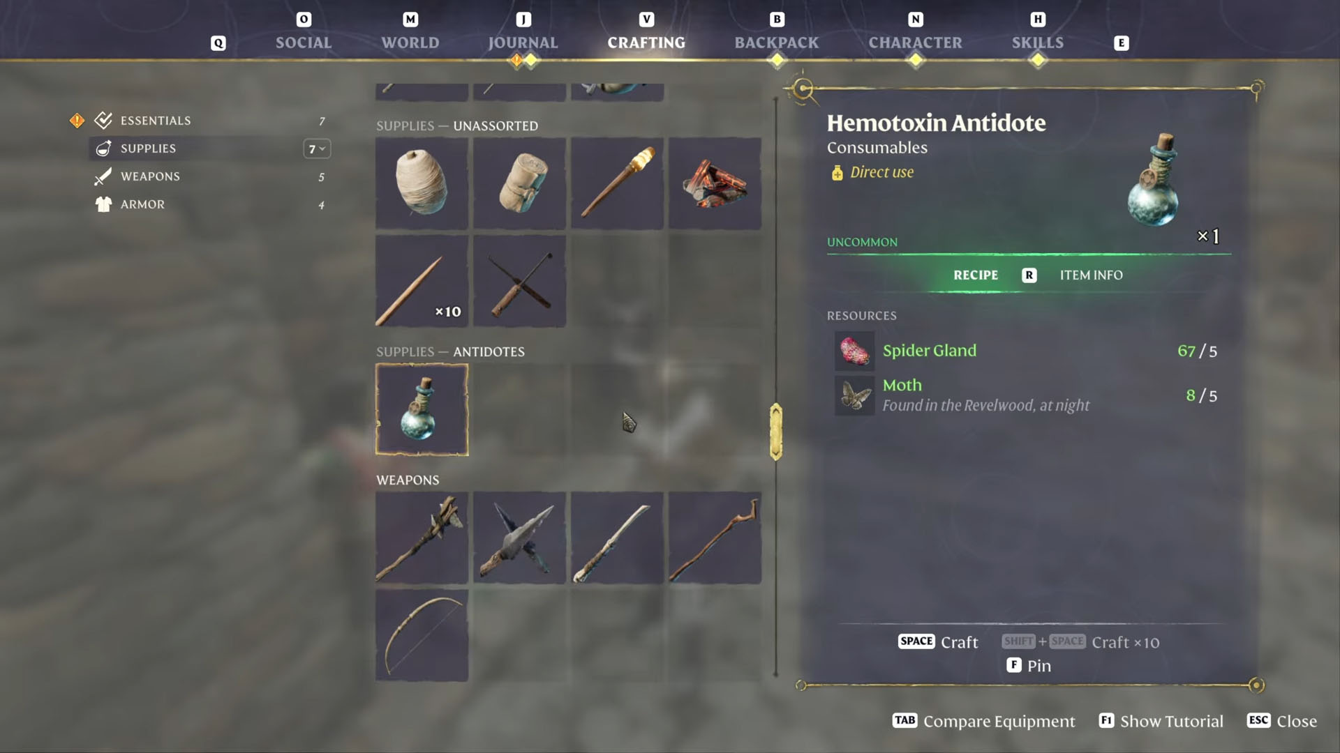 Enshrouded Hemotoxin Antidote manual crafting full recipe