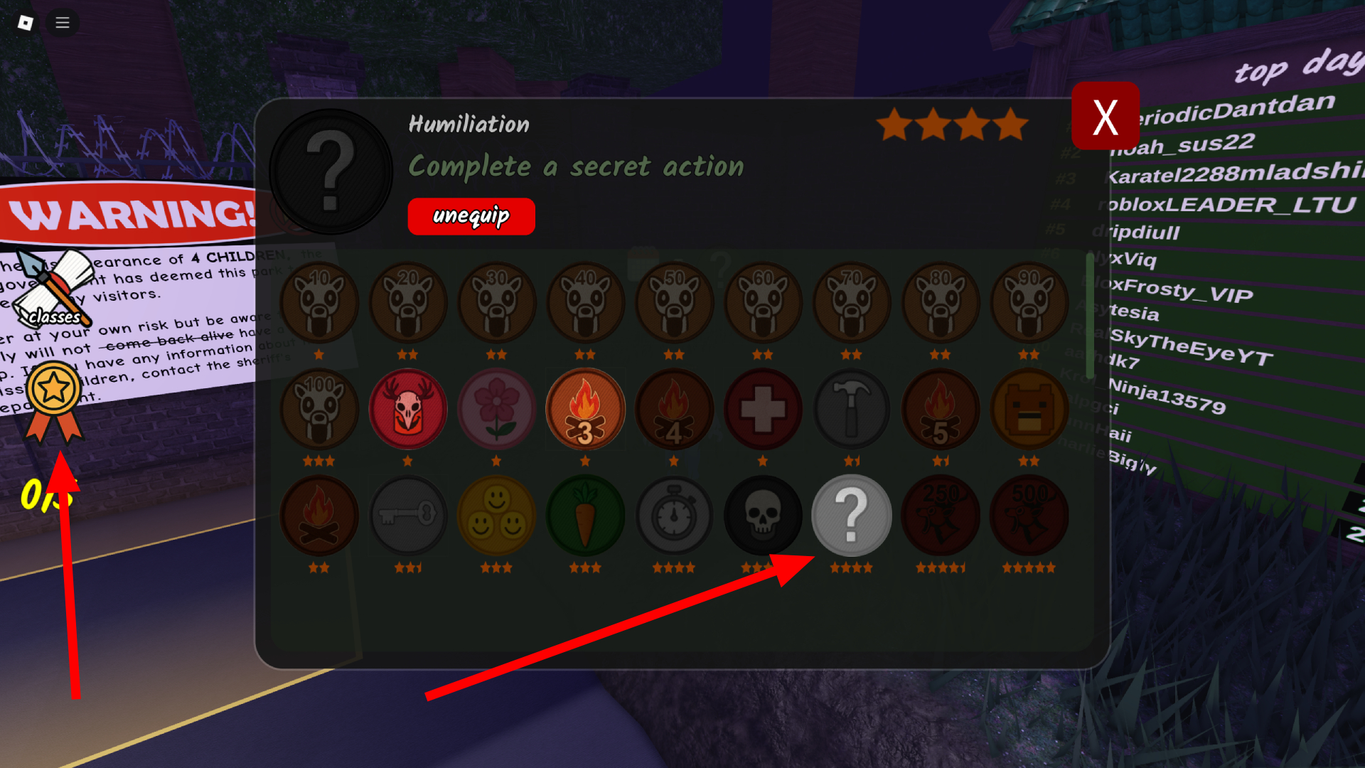 Equip the Humiliation Icon (Image via Roblox Corporation)