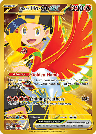 Ethan's Ho-oh ex Hyper Rare card from the Pokemon TCG Destined Rivals Set.