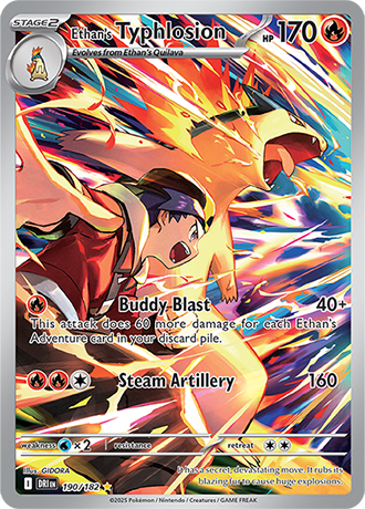 Ethan's Typhlosion Illustration Rare Card from the Pokemon TCG Destined Rivals Set.