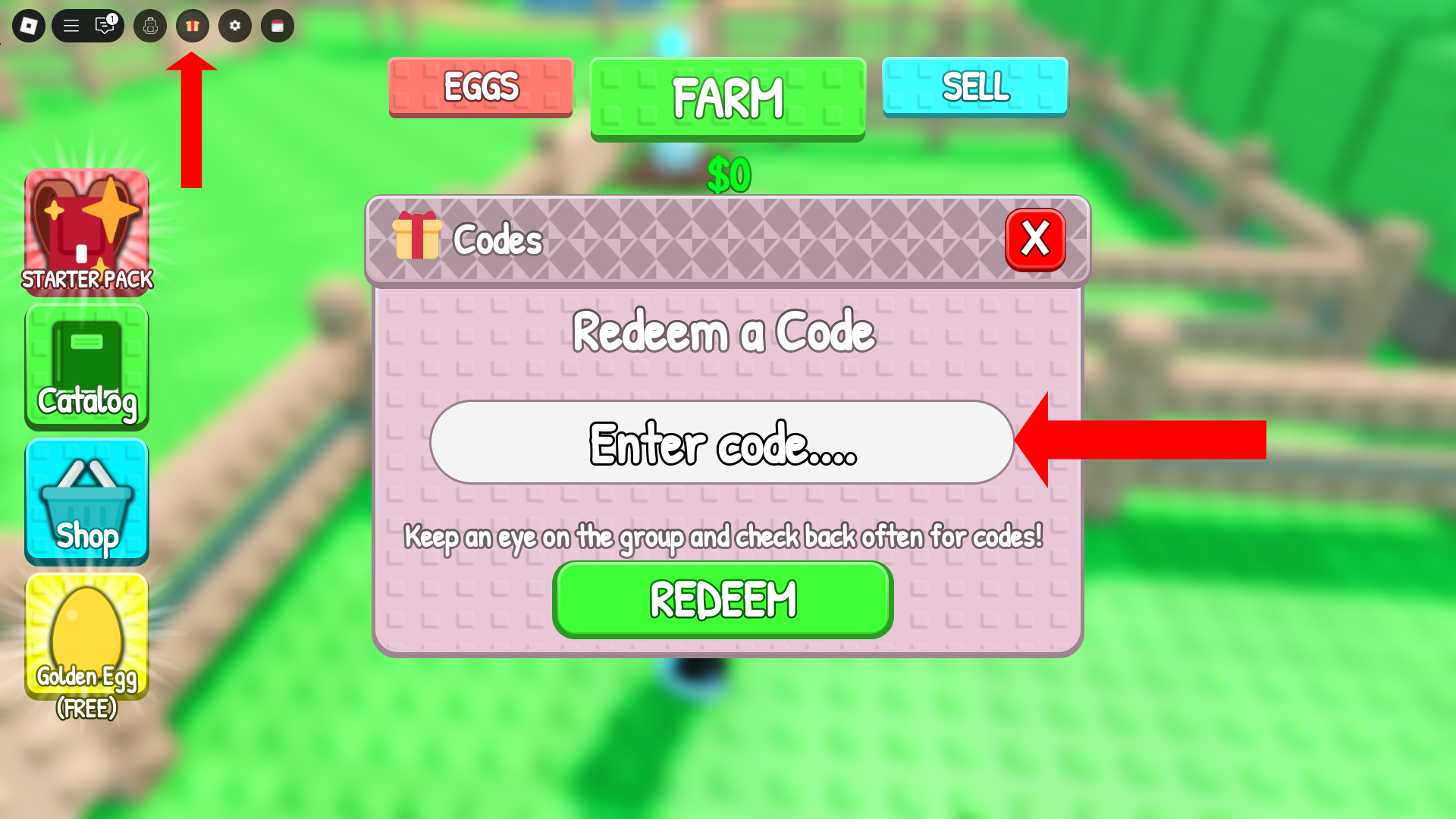 Redeem your codes here! (Image via Roblox Corporation)