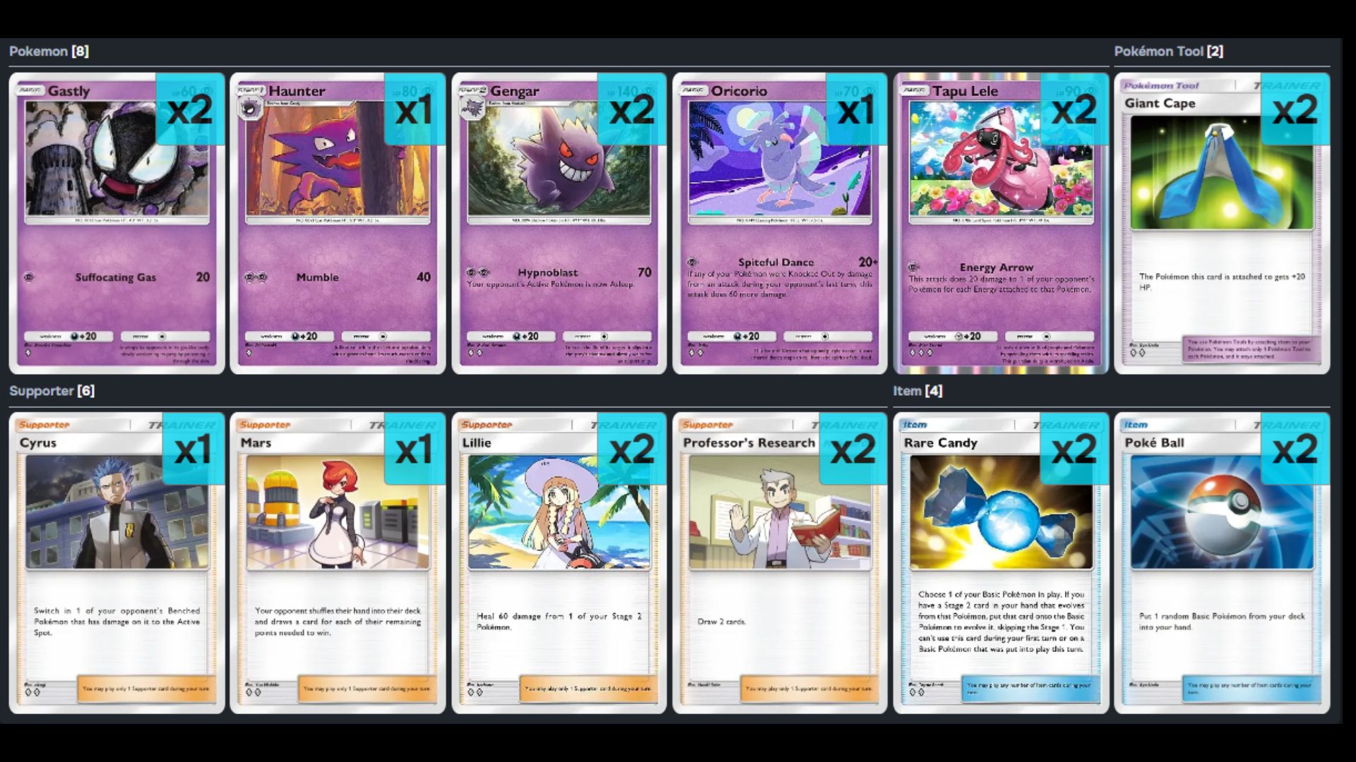 Gengar decklist (Image via TPC)