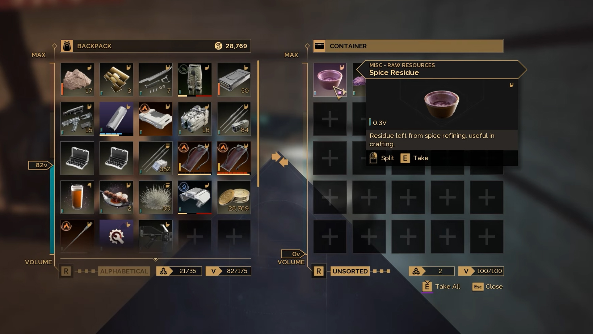 Obtain Spice Residue by looting the containers