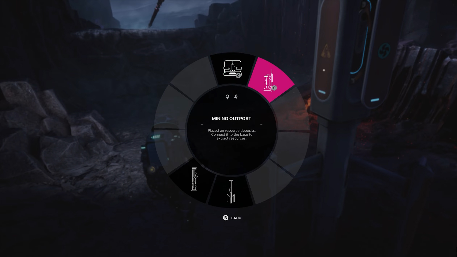 Construct a Mining Outpost using the tool wheel