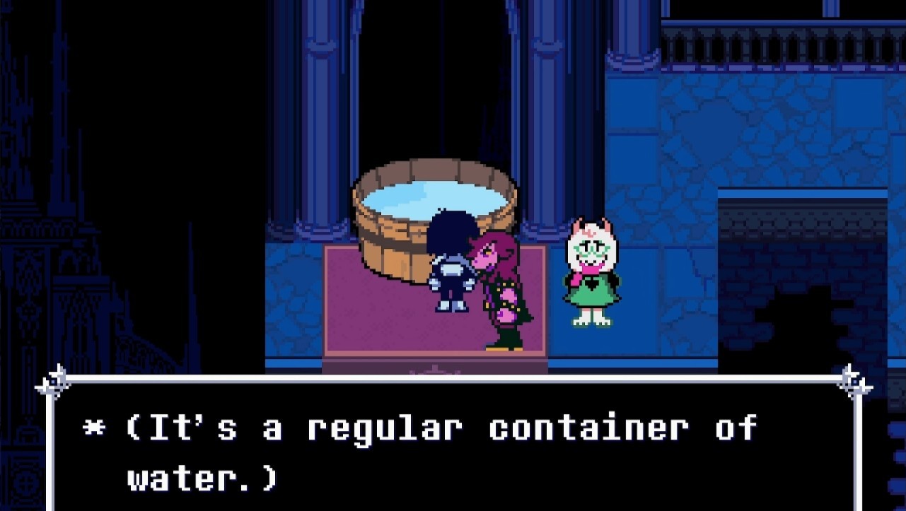 Interact with the tub of water to summon the Holy Water Cooler