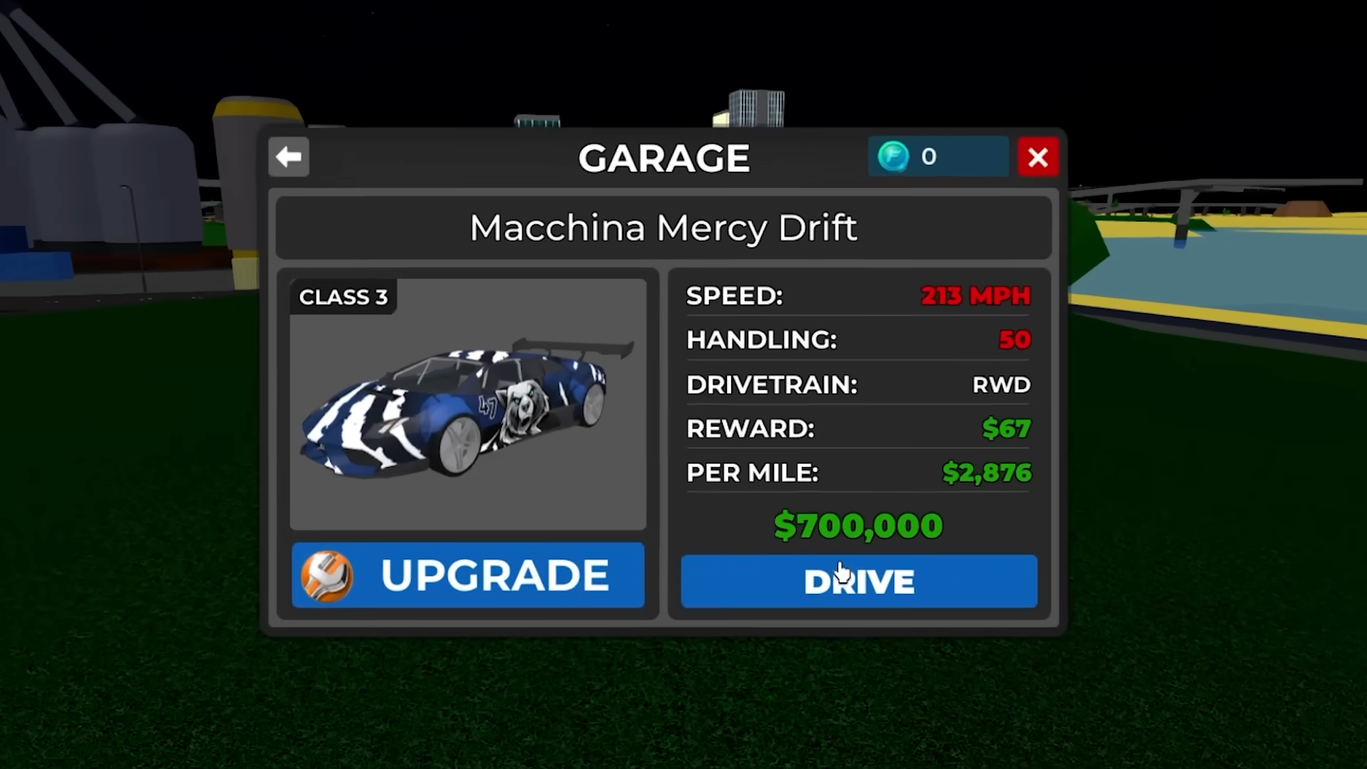 Macchina Mercy Drift Car Stats