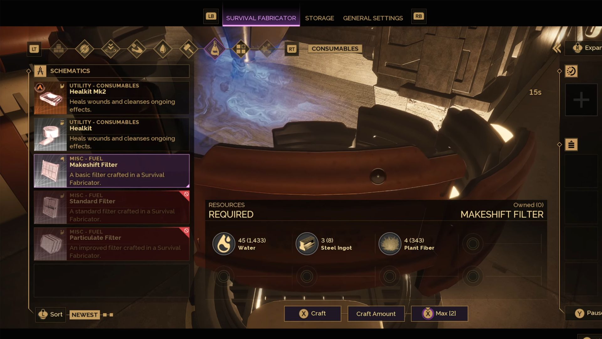Craft Filters at Survival Fabricator