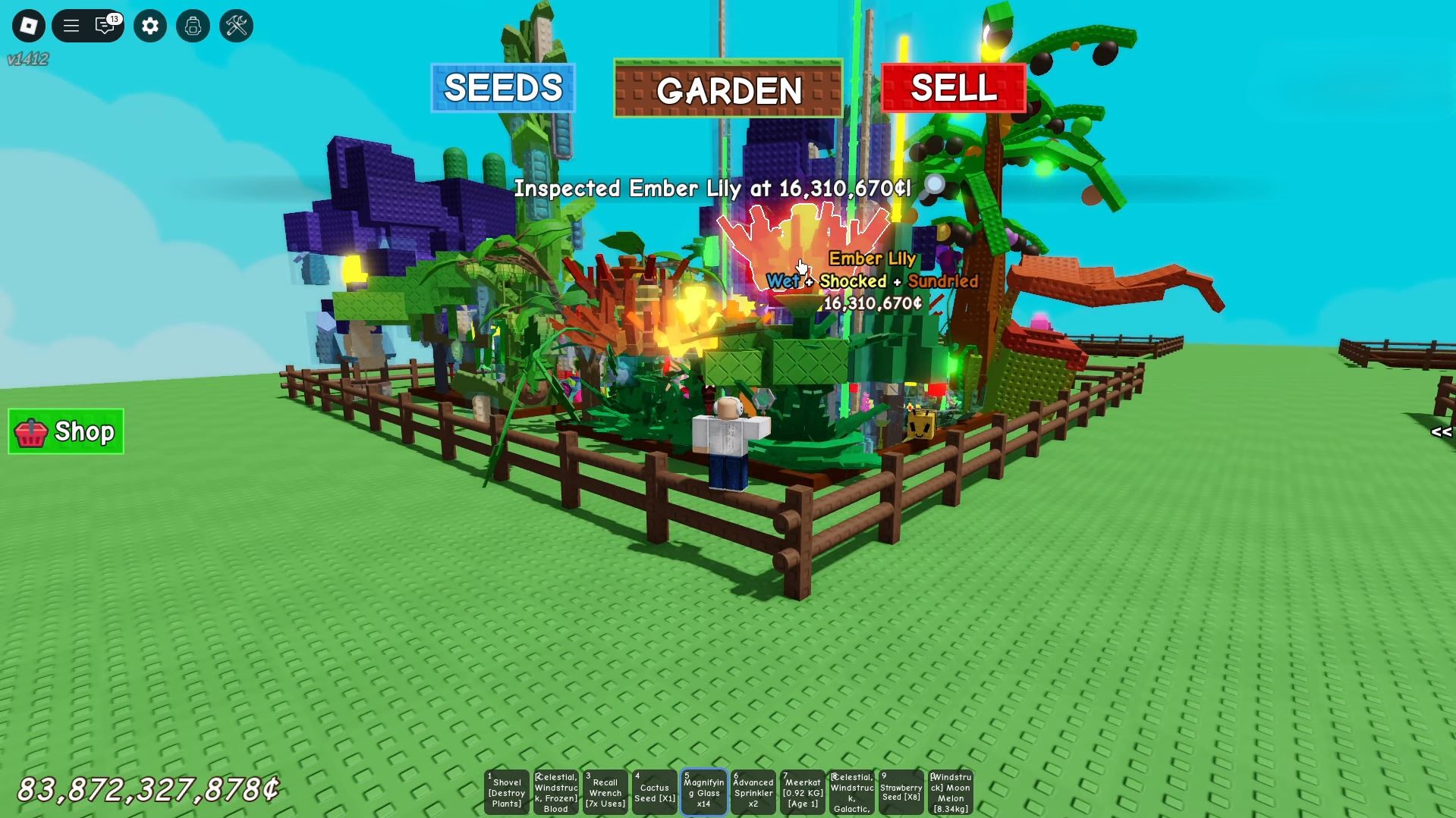 Inspecting crops with magnifying glass (Image via Roblox)