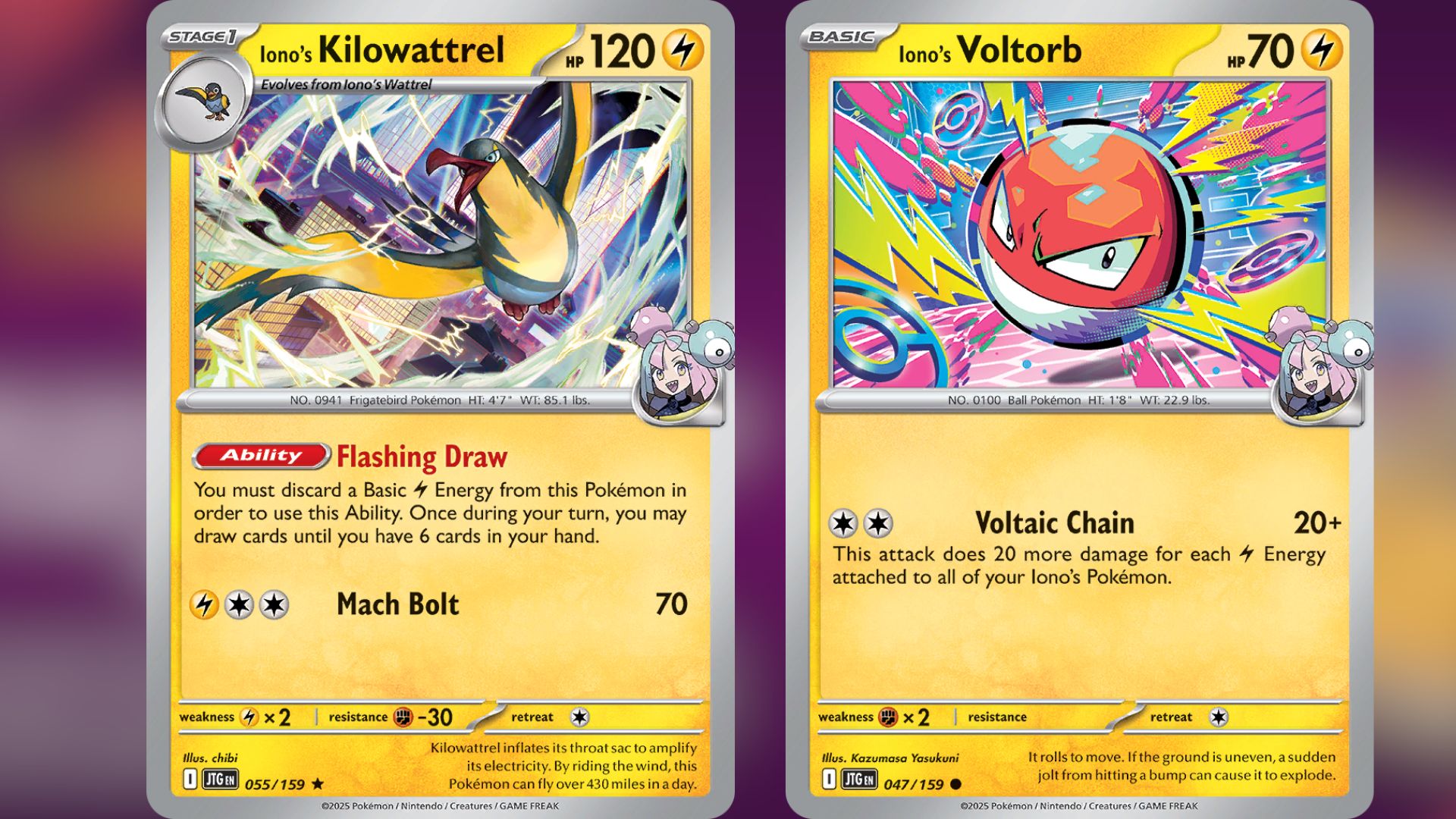 Iono's Kilowattrel and Iono's Voltorb (Image via TPC)