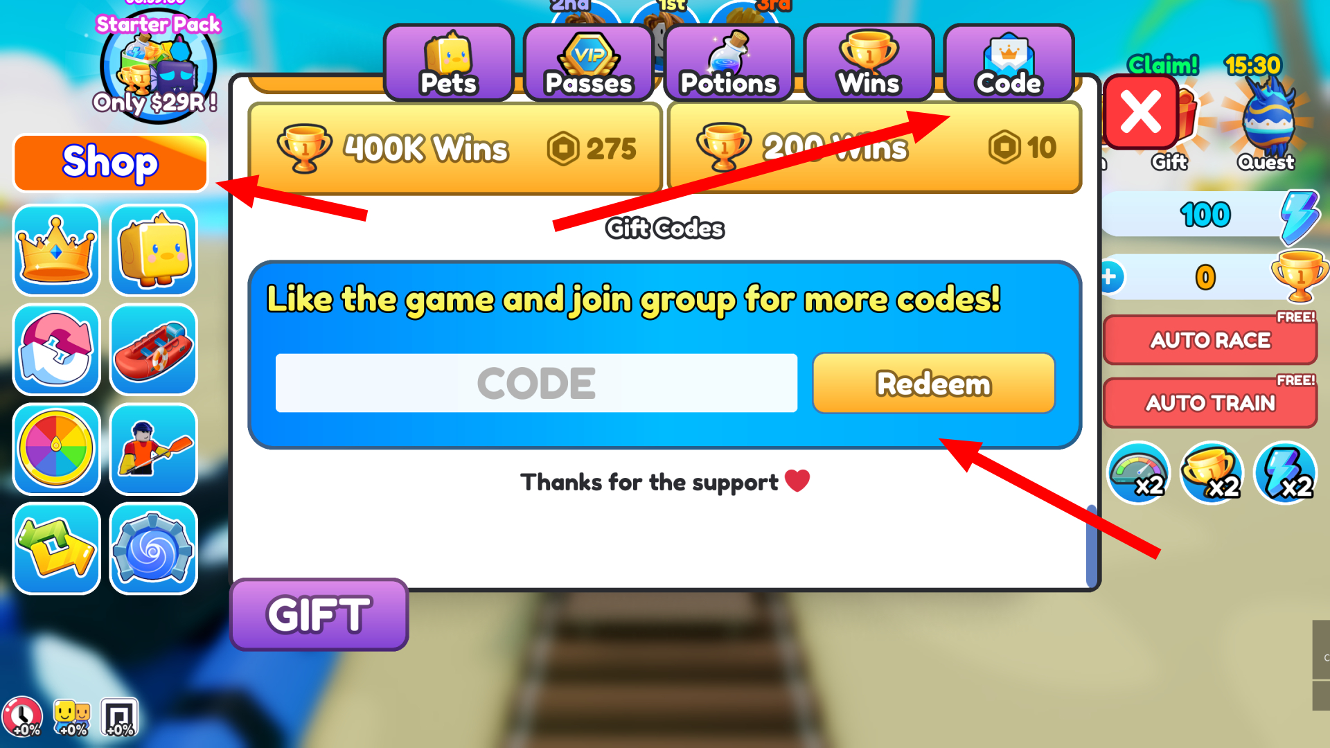 Kayak Racing Code Box (Image via Roblox)