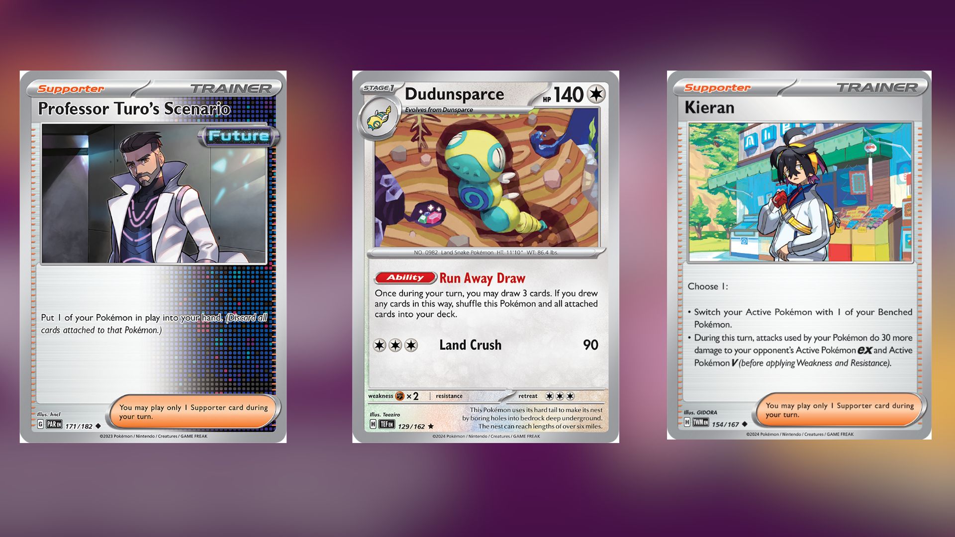 Professor Turo's Scenario, Dudunsparce, and Kieran (Image via TPC)