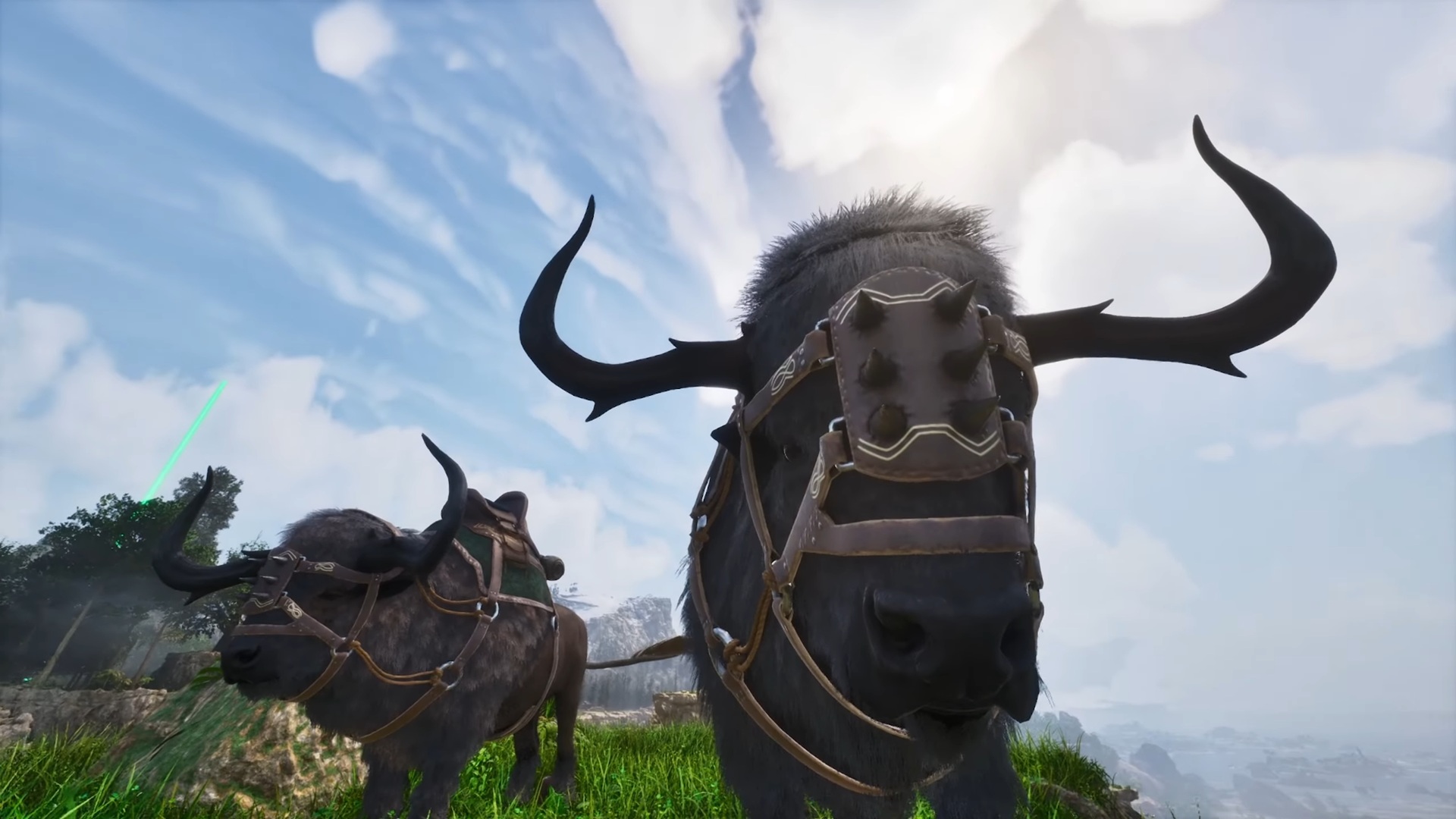 From the right, the male and the female Giant Bison in the game. (Source: Studio Wildcard | ClickTockClock/YouTube)