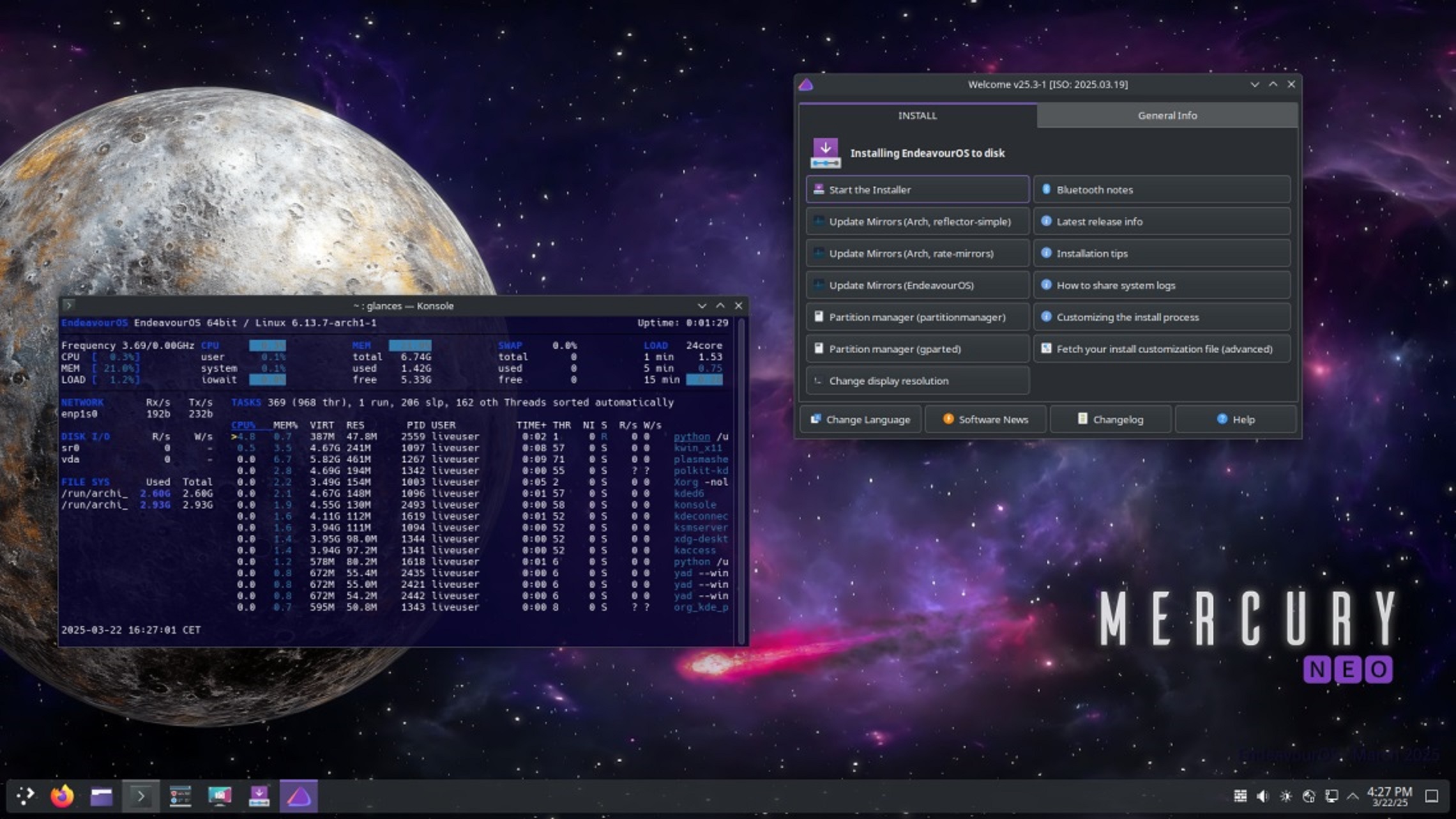 Picture of the Arch Linux-based EndeavourOS