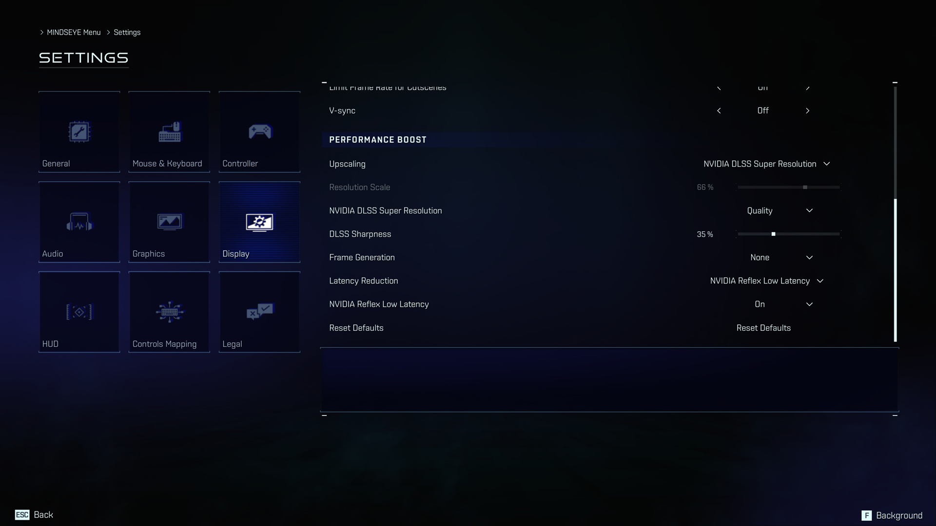Mindseye Settings page