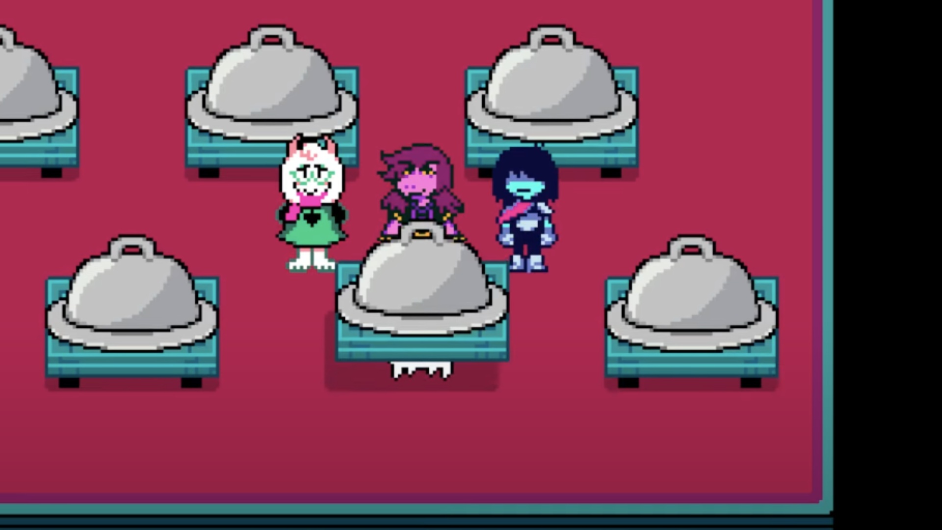 Find the creature under one of the dinner plates in the dining room (Image via Toby Fox | MonkeyKingHero/YouTube)