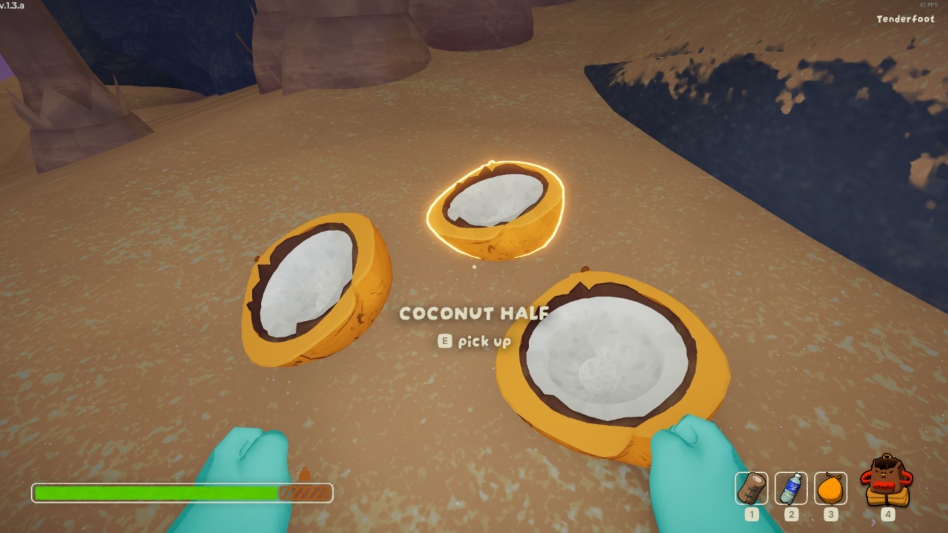Eat coconut halves to replenish stamina in PEAK (Image via Aggro Crab | Landfall | Deltia’s Gaming)