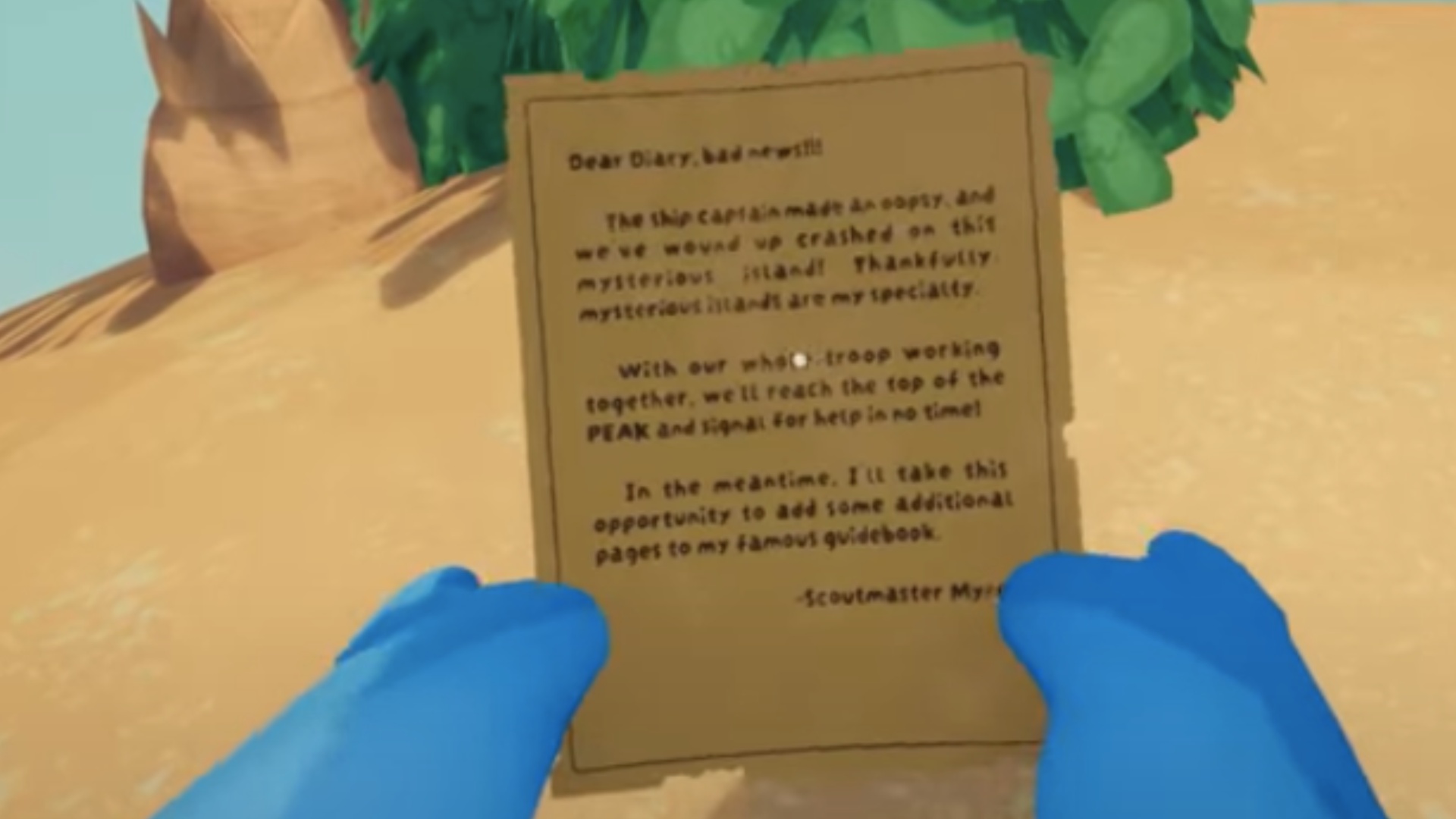 The Scoutmaster Myre's journal entry (Image via Landfall)