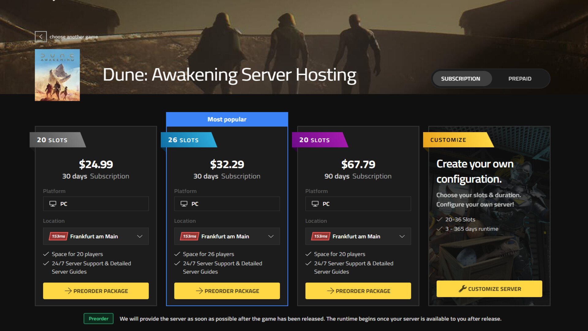 Nitrado Private Servers in Dune Awakening.