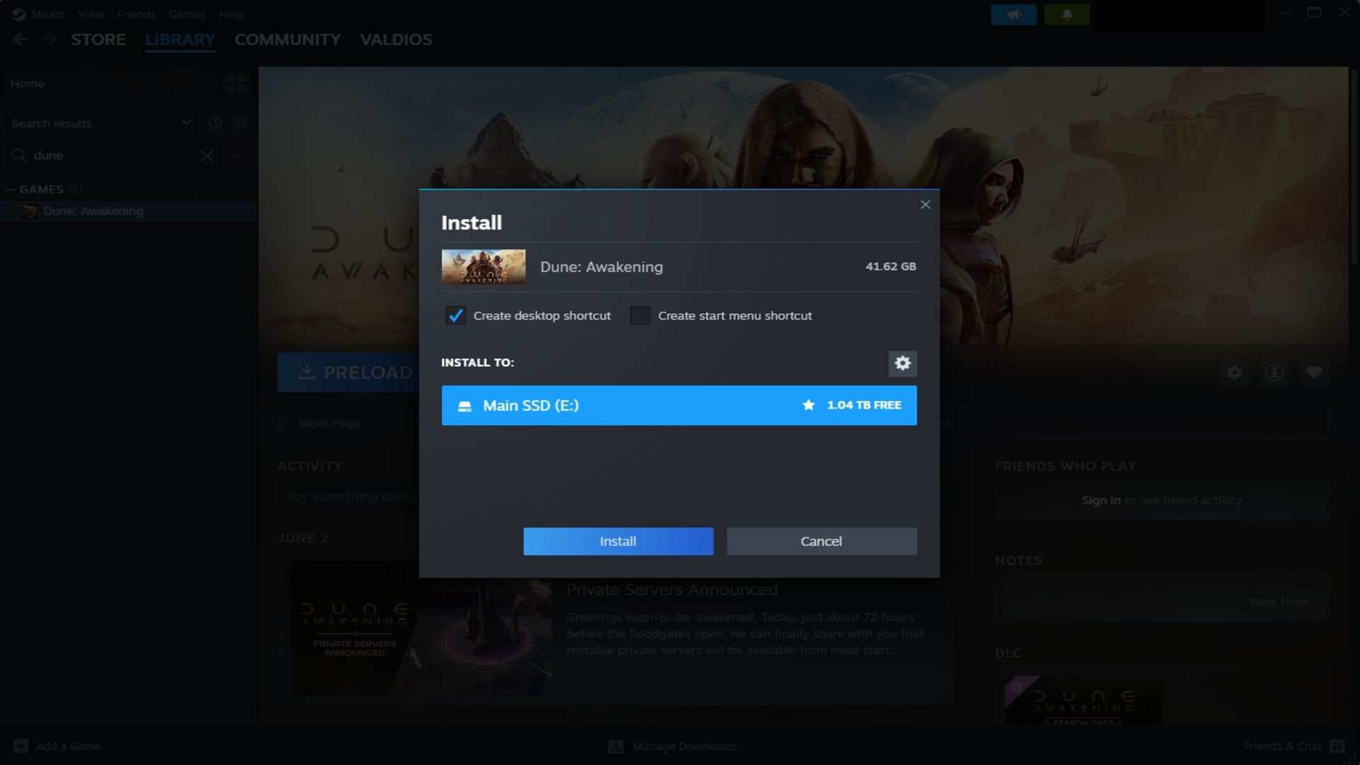 Preload Size for Dune Awakening on PC.