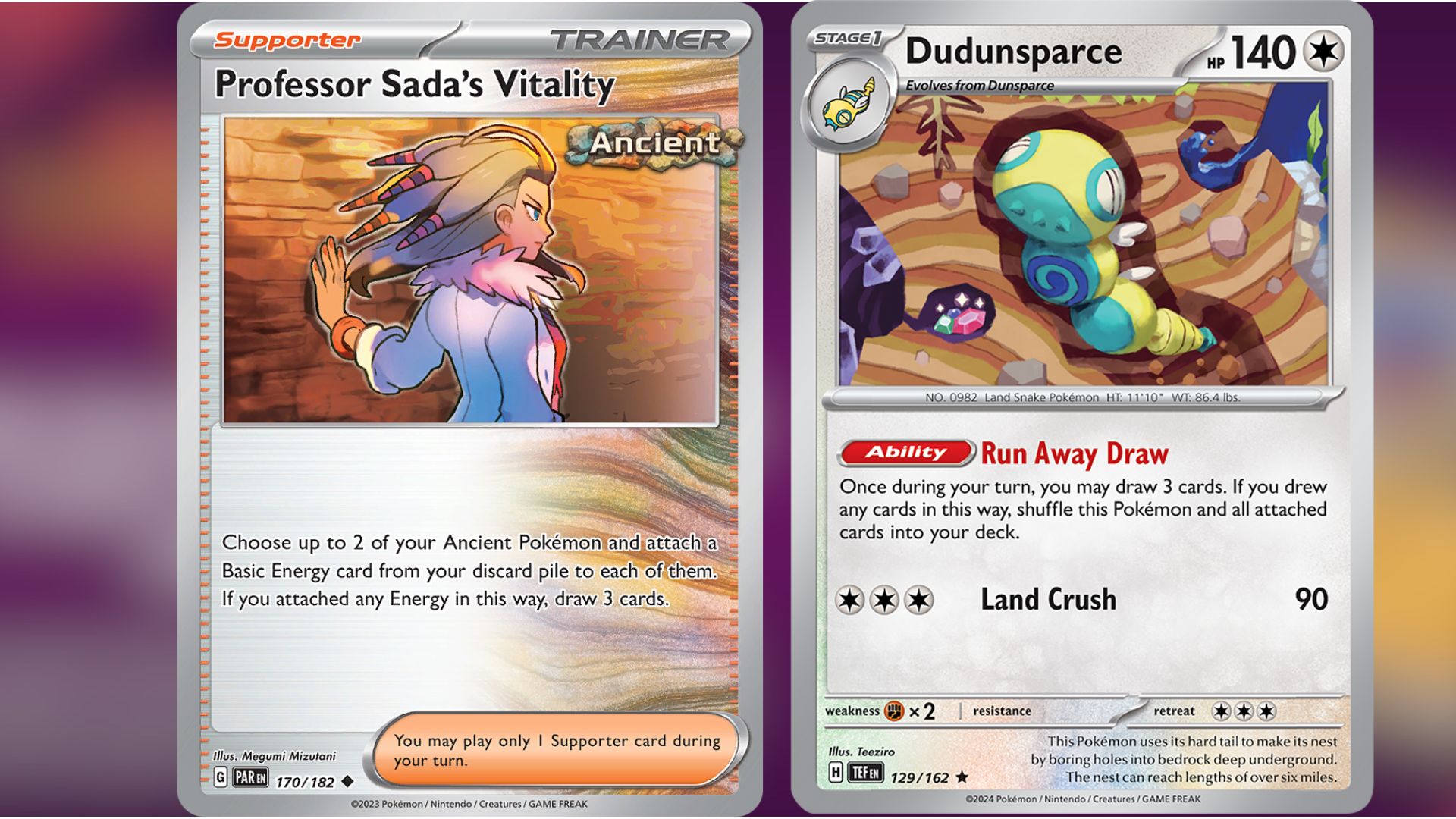 Professor Sada's Vitality and Dudunsparce (Image via TPC)
