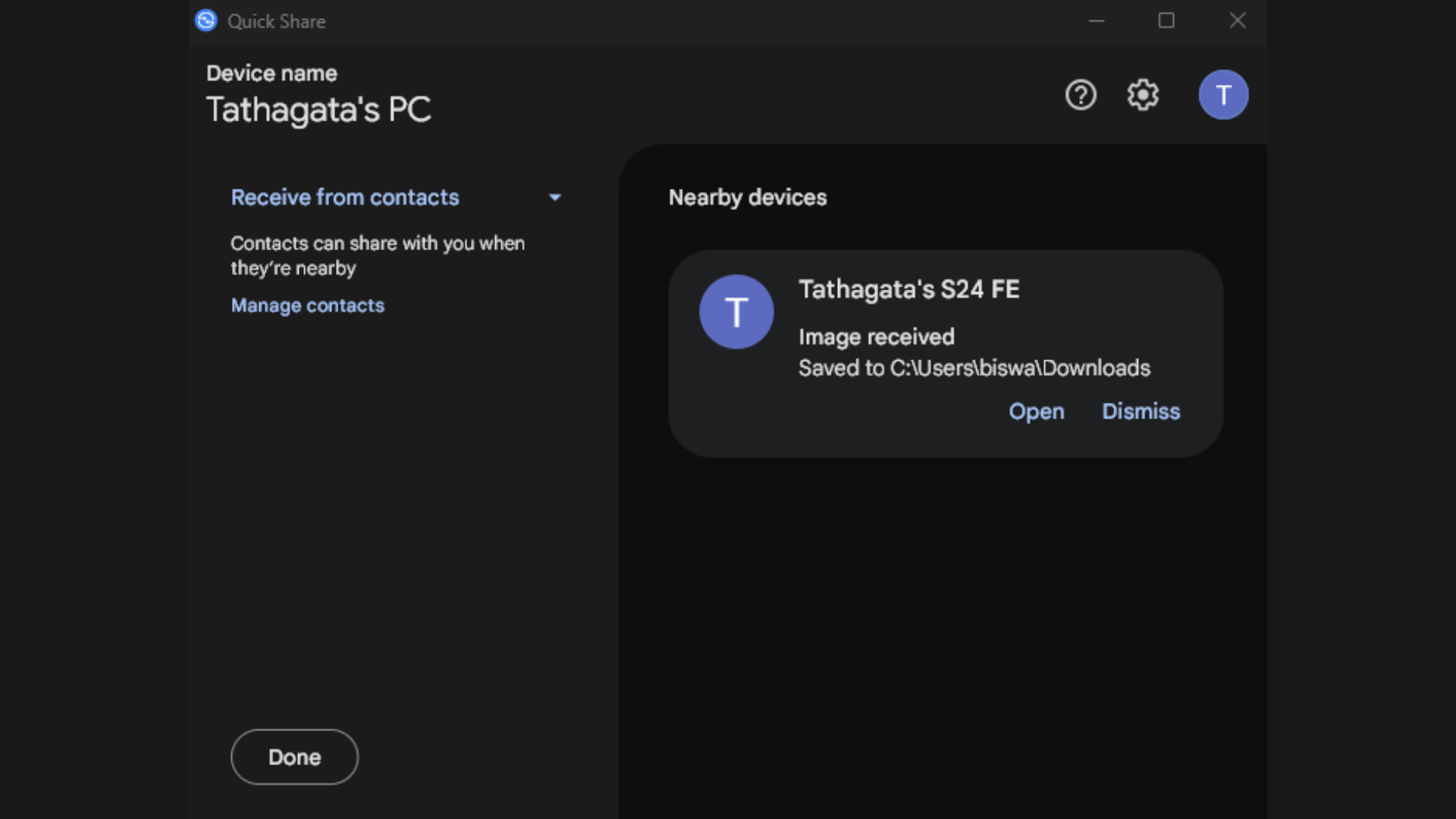 You can use QuickShare to share photos between your phone and PC