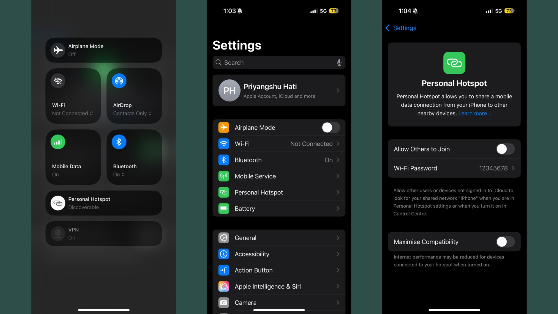 Image showing steps to turn on hotspot on iPhones